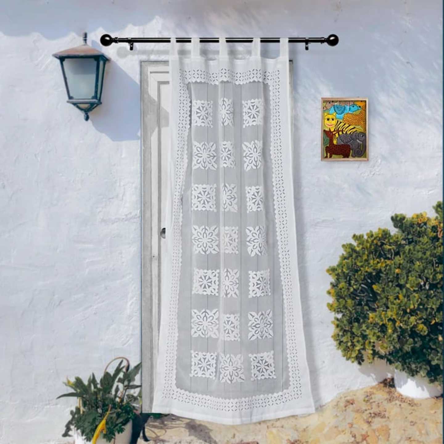 Applique Hand Work Cotton Check Design Curtains