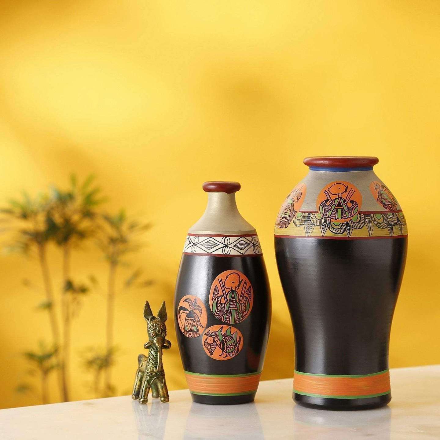 Handcrafted Earthen Terracotta Warli Painting Vases |Vases Set of 2| Vases For Home Decor