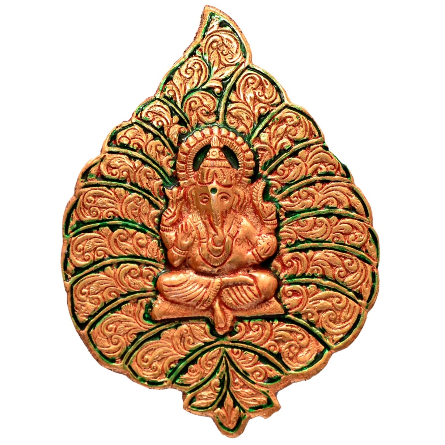 White Metal Golden Lord Ganesha on Leaf