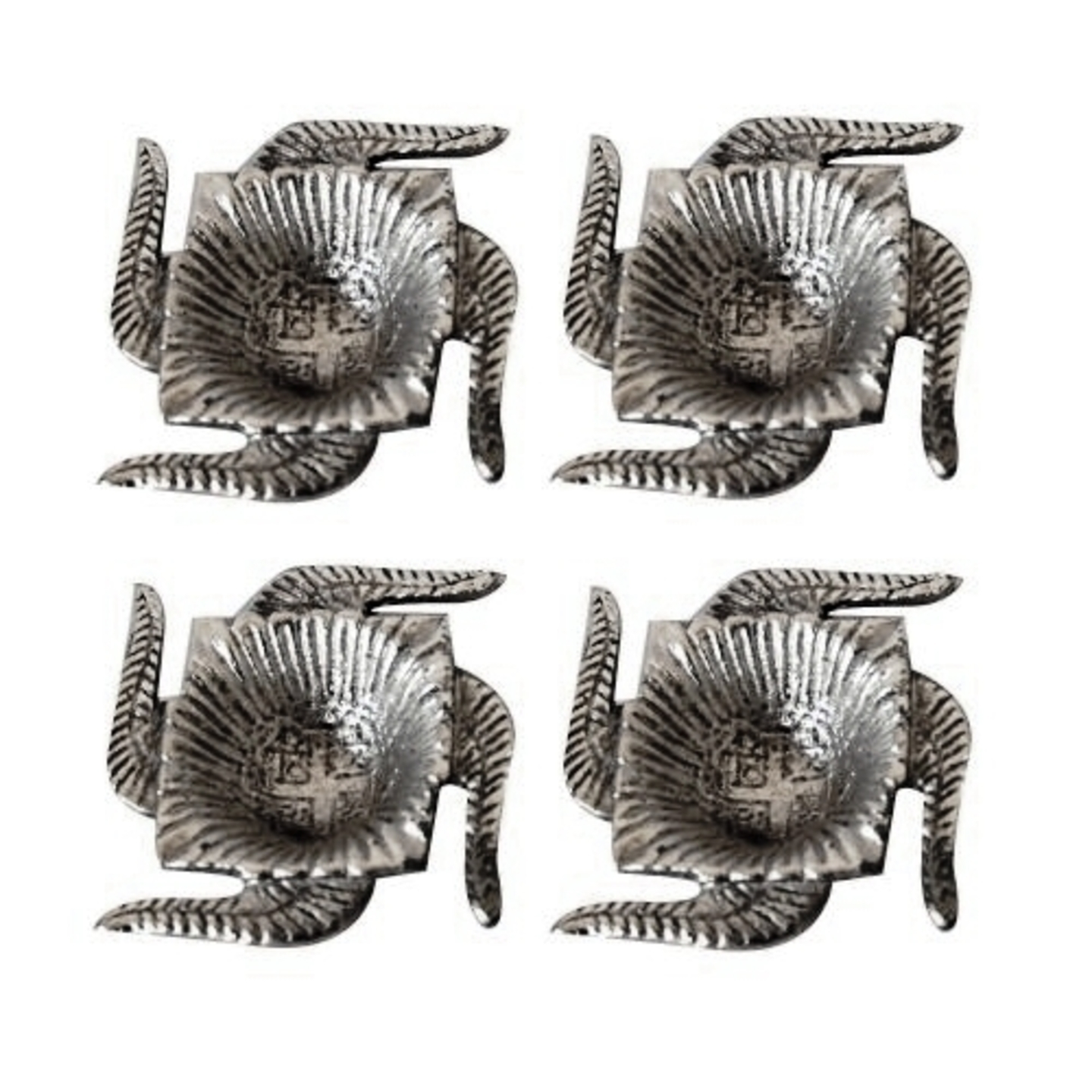 White Metal Swastik Deepak (Set of 4)