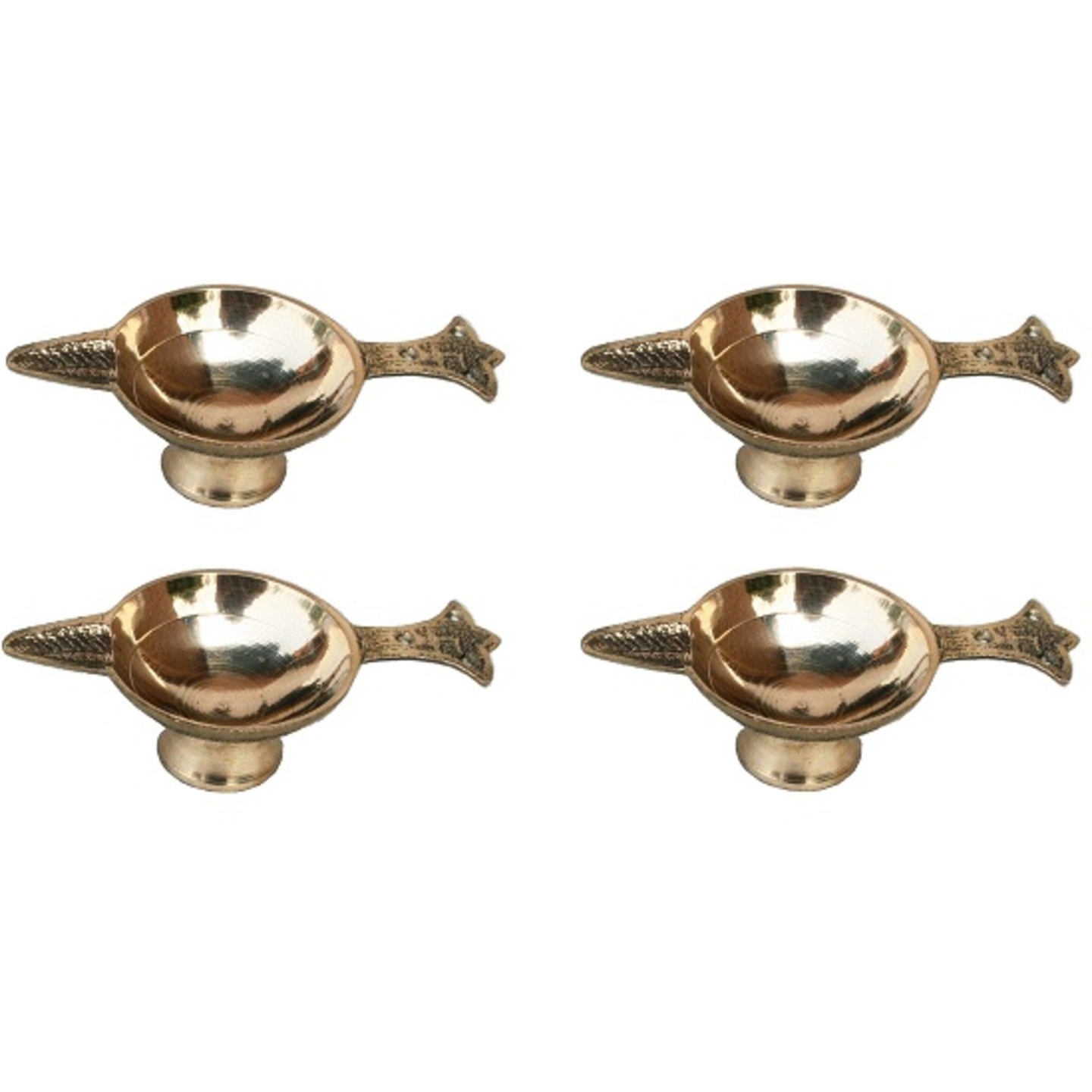 Golden Brass Diya Oil Lamp for Pooja RoomTemple - Set of 4