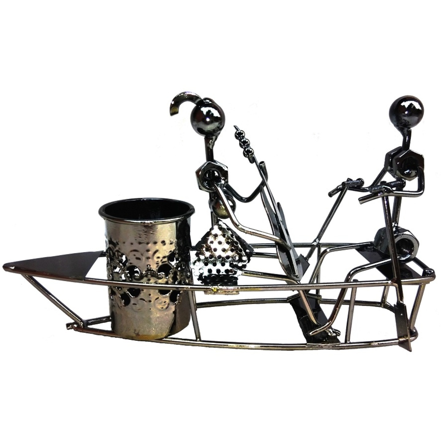 Boy & Girl with Guitar on Boat Metal Craft Pen Stand