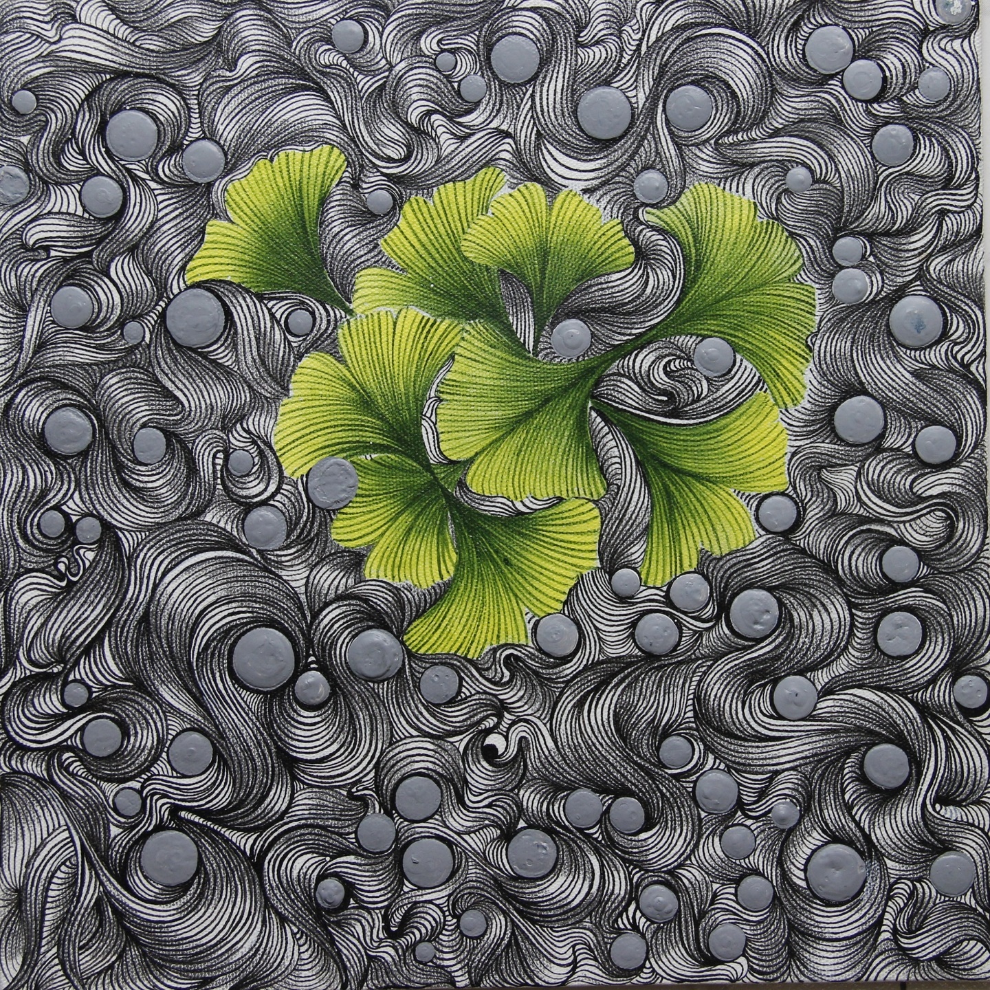 Ripples & Leaves Mixed Media on Canvas Hand Painting By Artist Shayani Boral