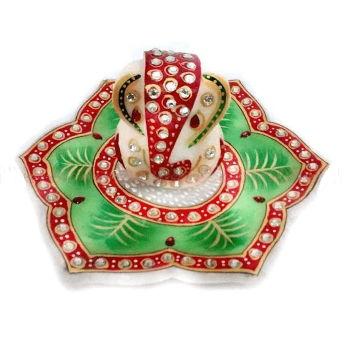 Marble Ganesha on Lotus Petals 9 x16 x16 cm