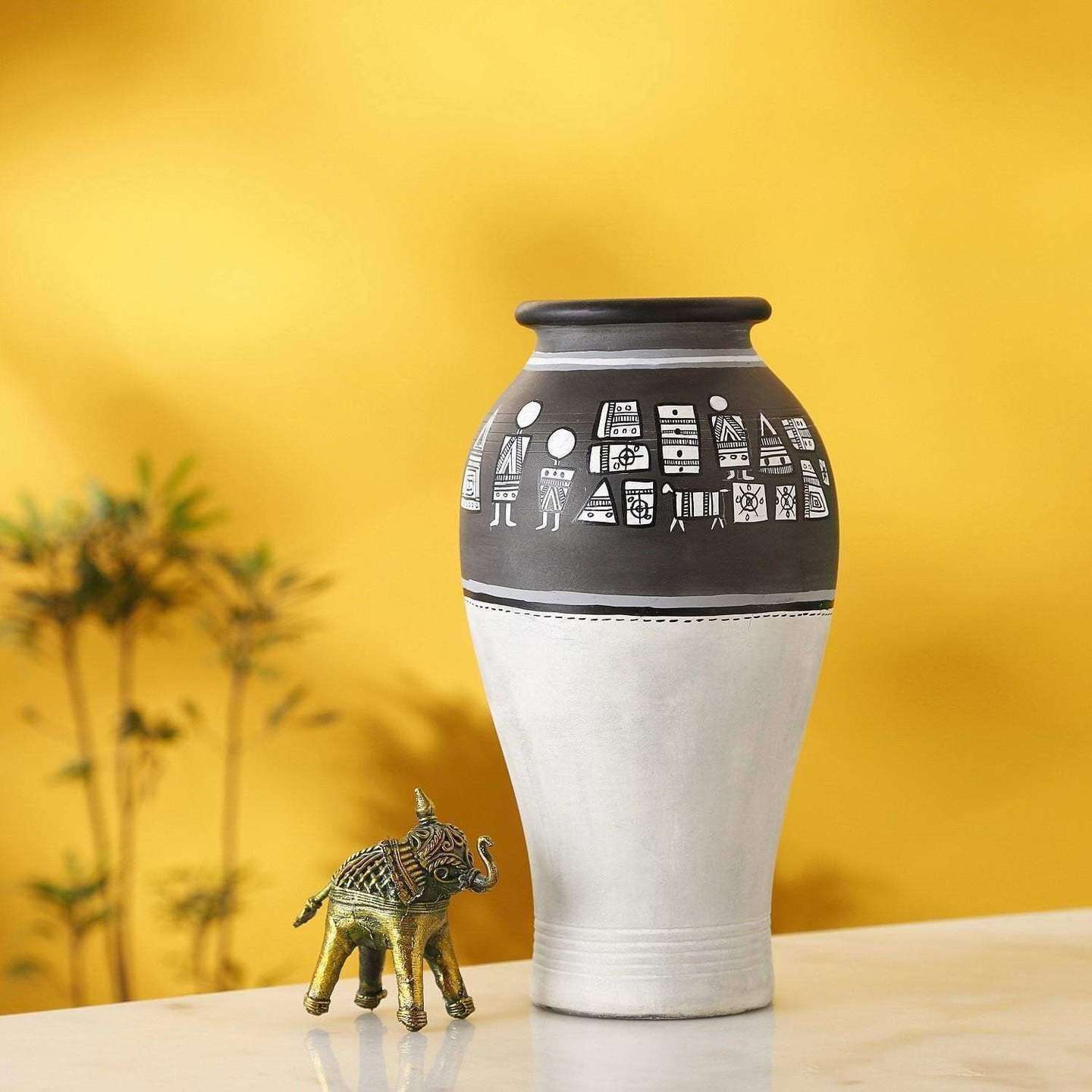 Hand Painted Black And White Terracotta Earthen Vases for Home Décor | Gifting Items