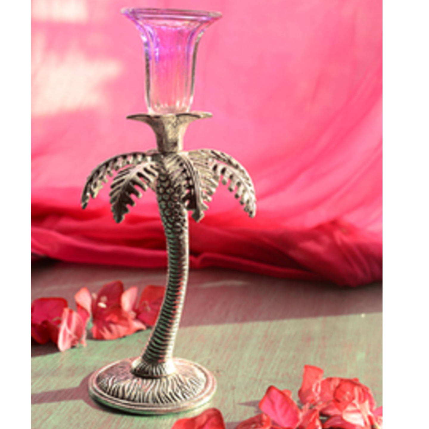 Craftley white Metal & Glass Beautiful Single khajur Candle Stand