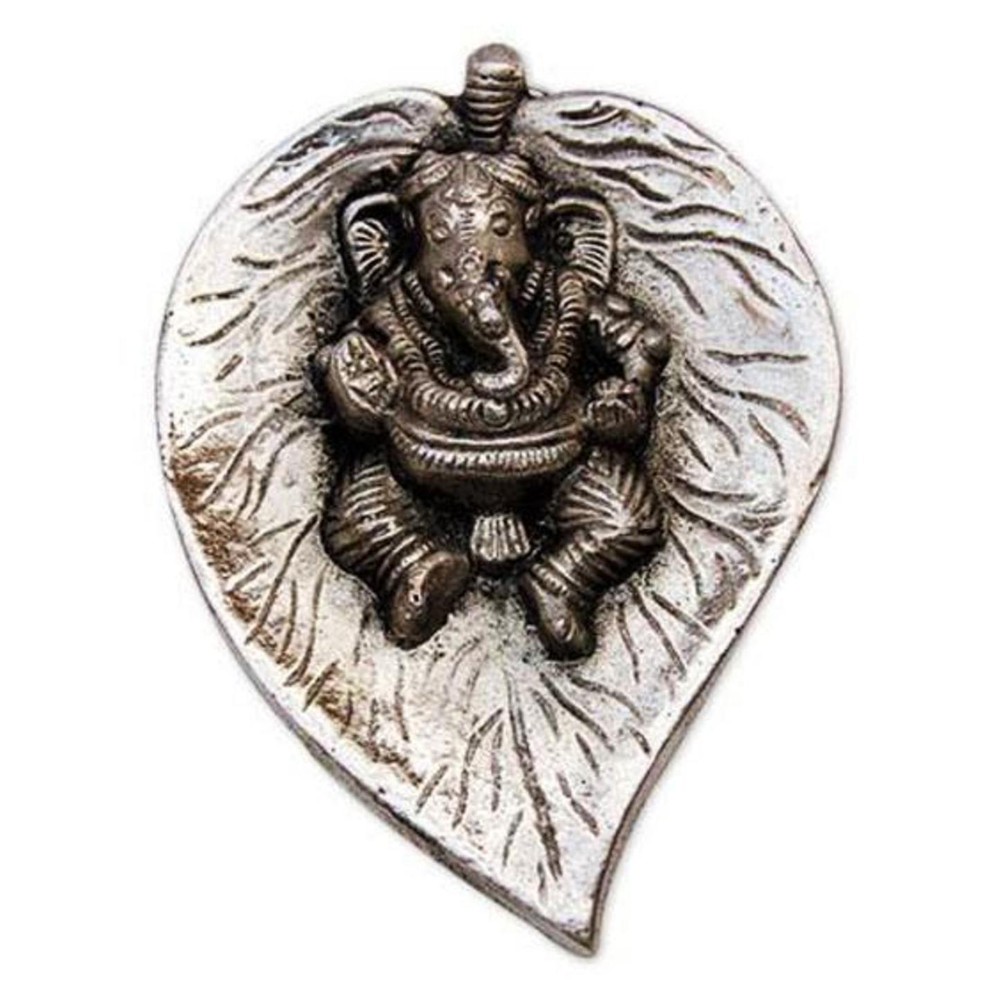 White Metal Antique Lord Ganesha on Leaf