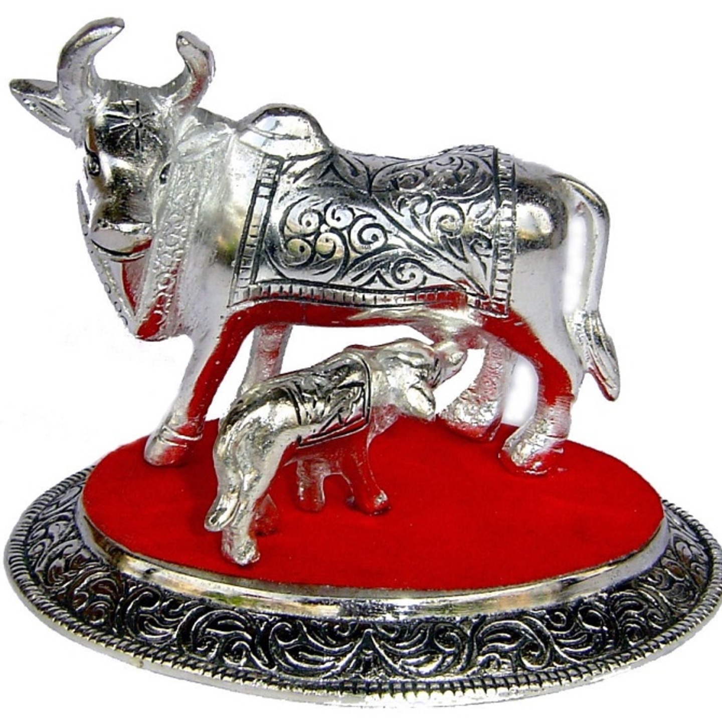 Craftley Silver Cow and Calf Metal Figurine