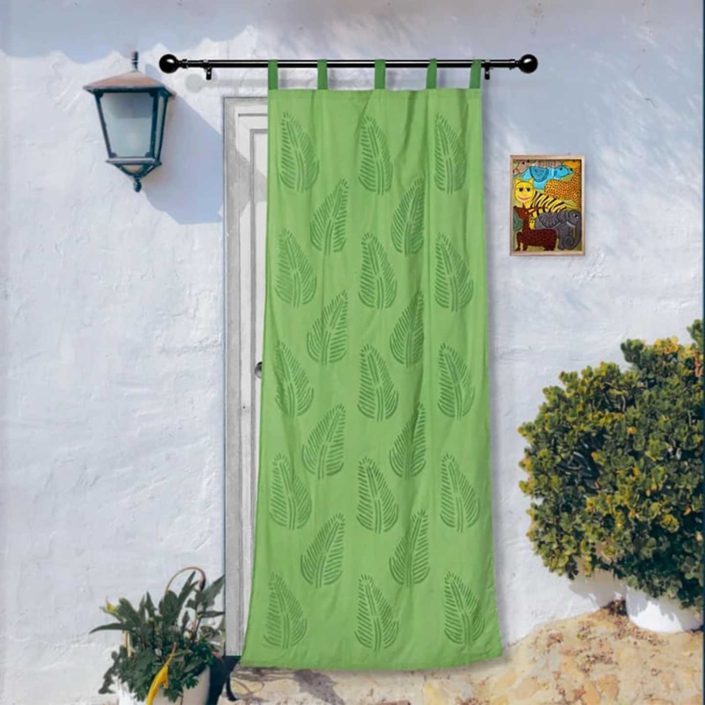 Applique Hand work Cotton Curtains - Leaves Design