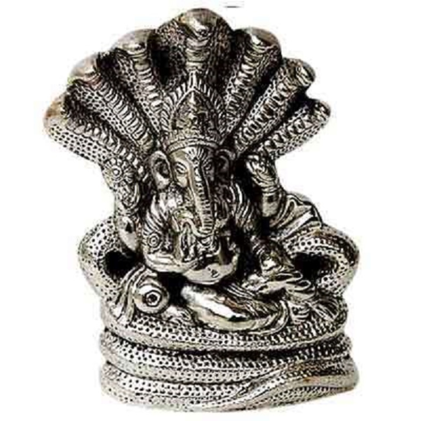 Craftley Lord Ganesha with Sheshnaag White Metal Wall Hanging