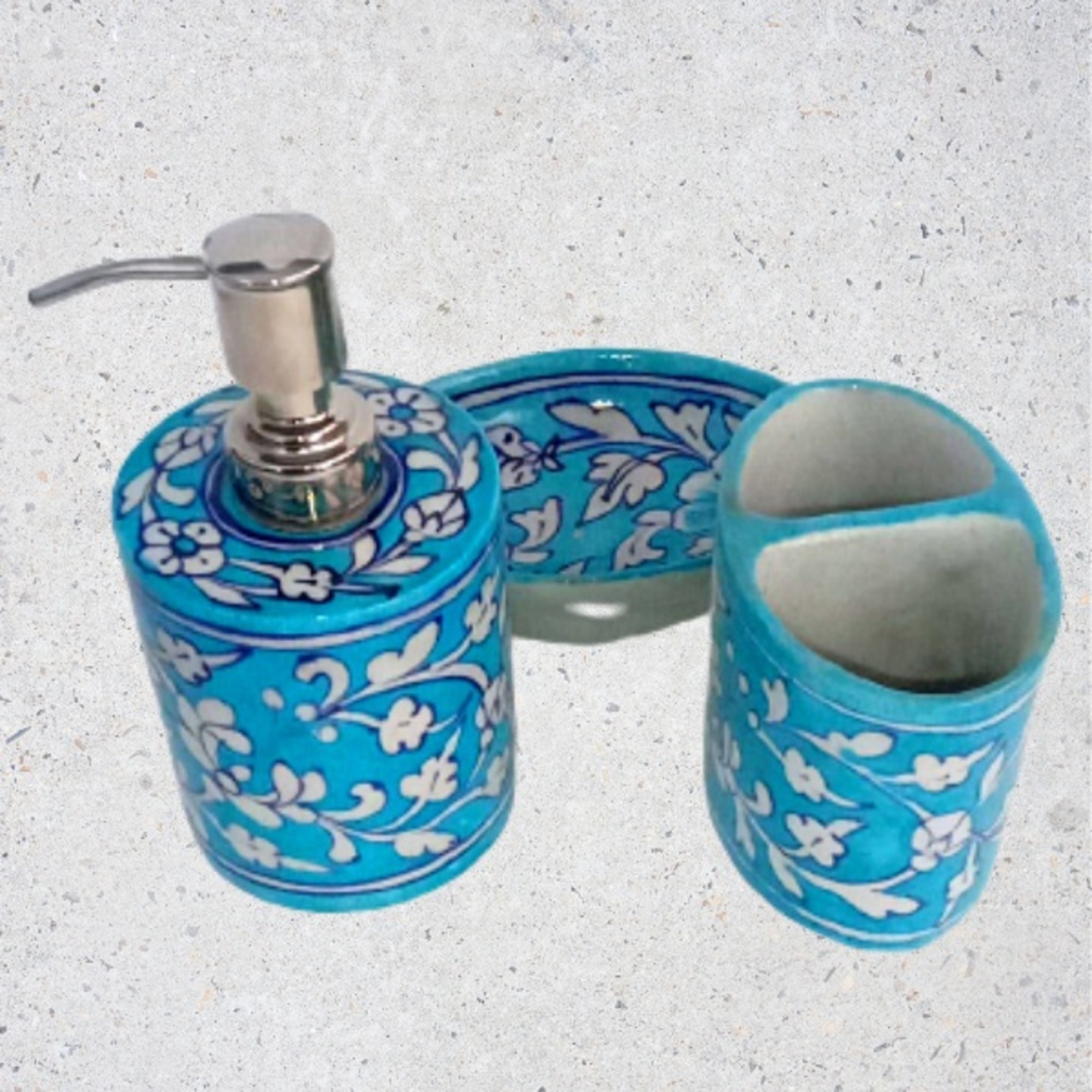 Blue Pottery Ceramics Hand Painted Bathroom Hand wash Set (Set of 3)