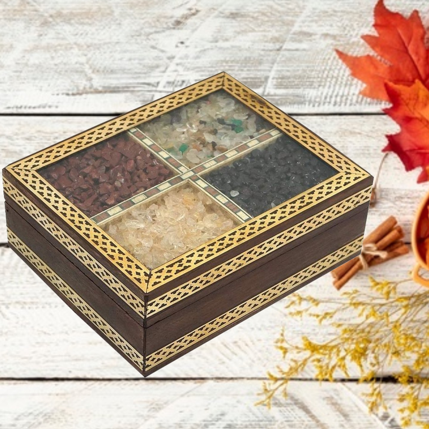 Wooden Decorative Semi Precious Gems Stone Box / Jewelry Box / Gifts Box