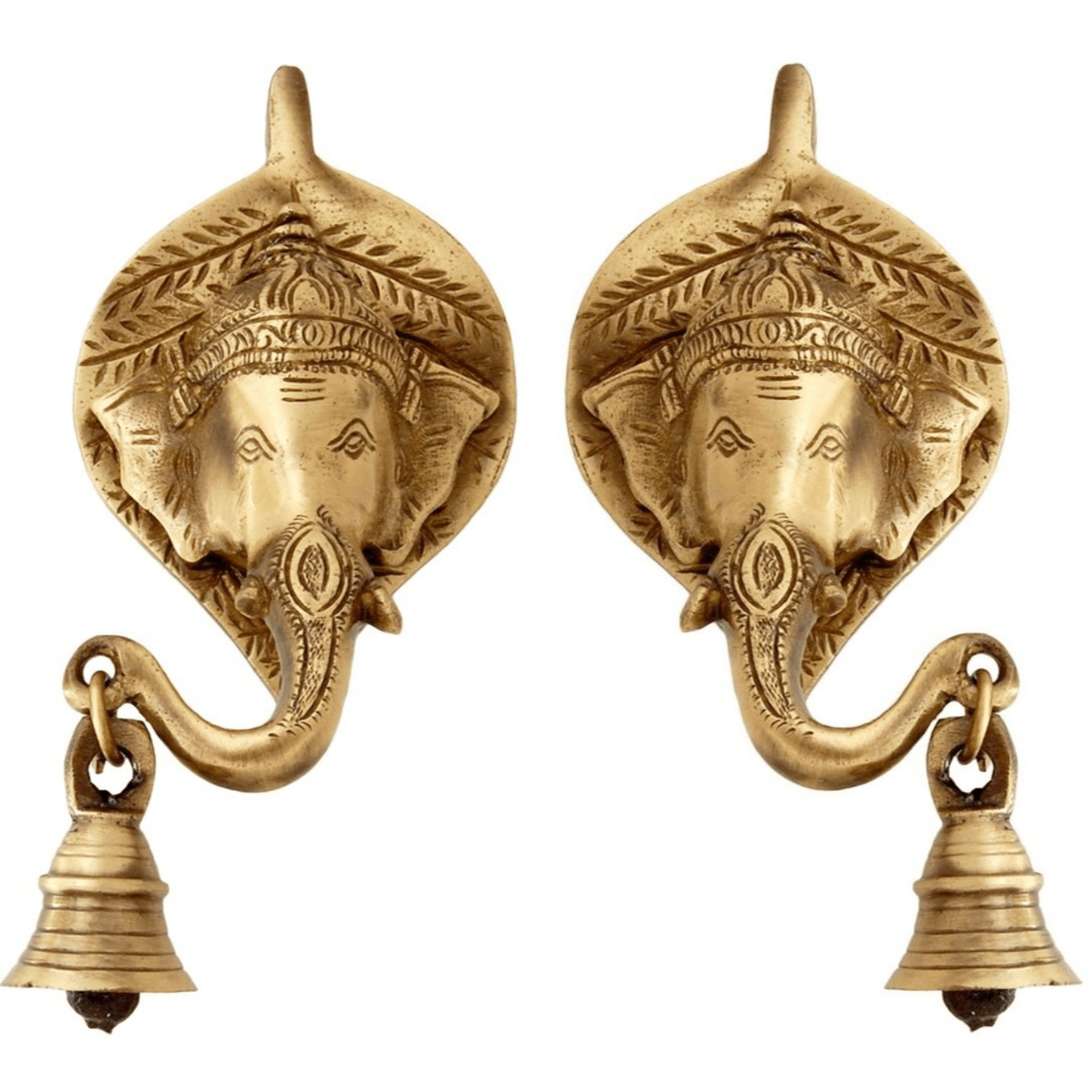 Brass Golden Ganesha with Bell Wall Hanging Pair(19 x 20 x4 cm, above 1 kg)