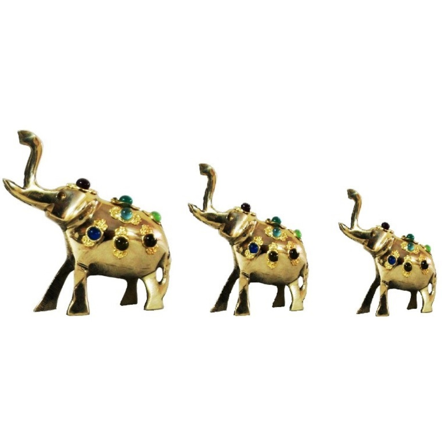 Brass Decorated Set of Three Elephants (10x30x3 cm)