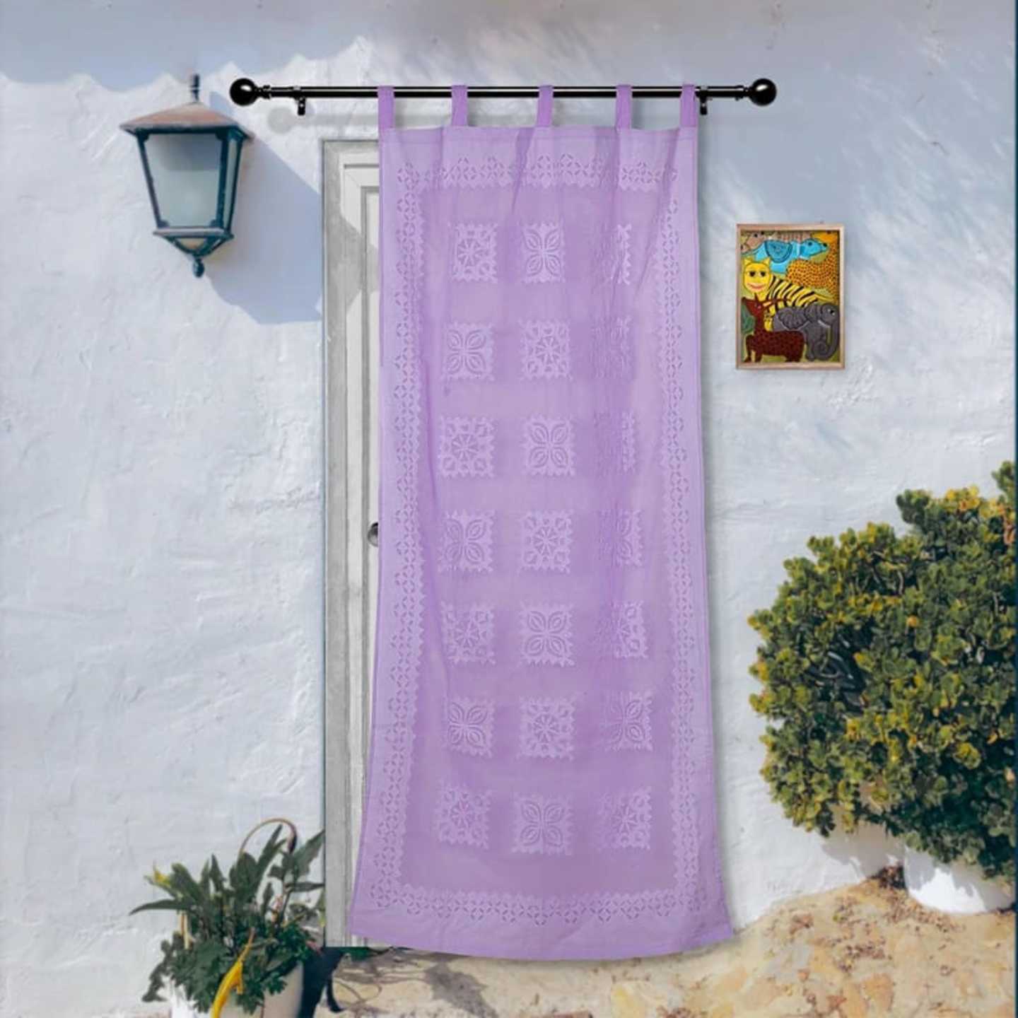 Applique Hand Work Cotton Check Design Curtains