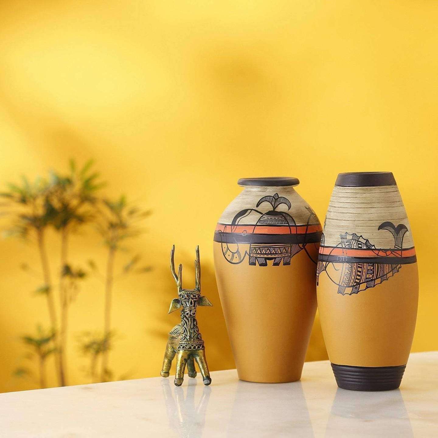 Earthen Terracotta Warli Painting Flower Vase for Home Décor|Terracotta Vases|Small Pots