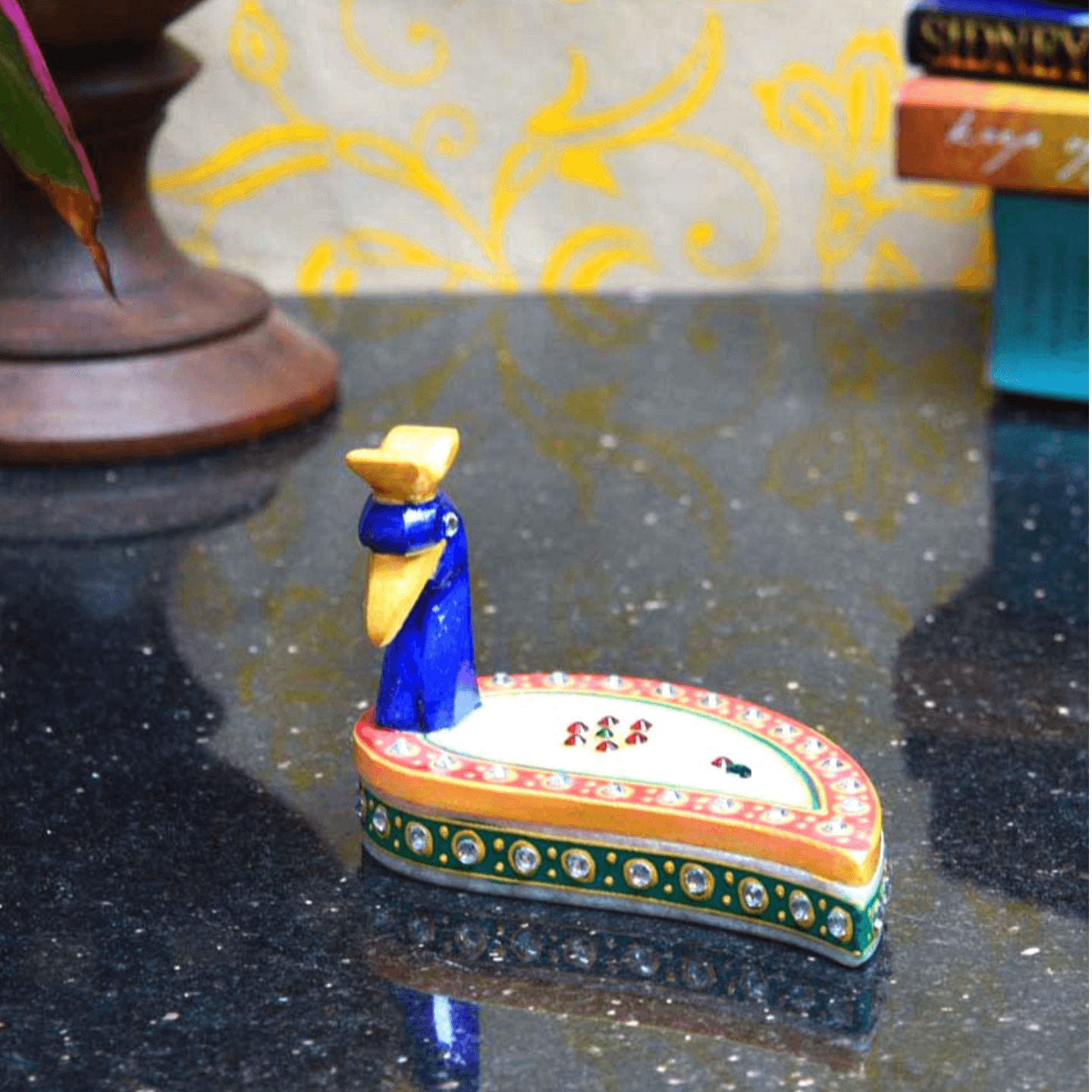 Marble Peacock Shaped Stone Studded Roli Sindoor Box (Marble Chopra)(7x12 x6 cm)