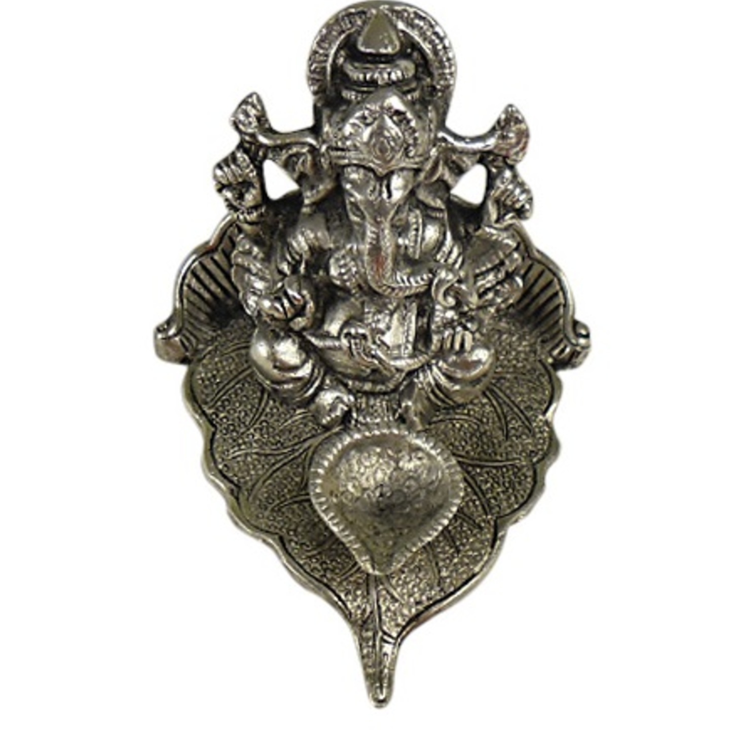 White Metal Leaf Ganesha Small (Peepal Patta Ganesh)
