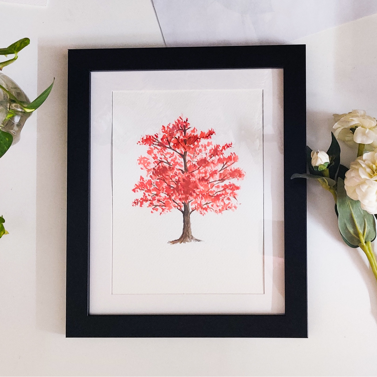 Spring tree - Framed watercolor tree illustration A5 size paper