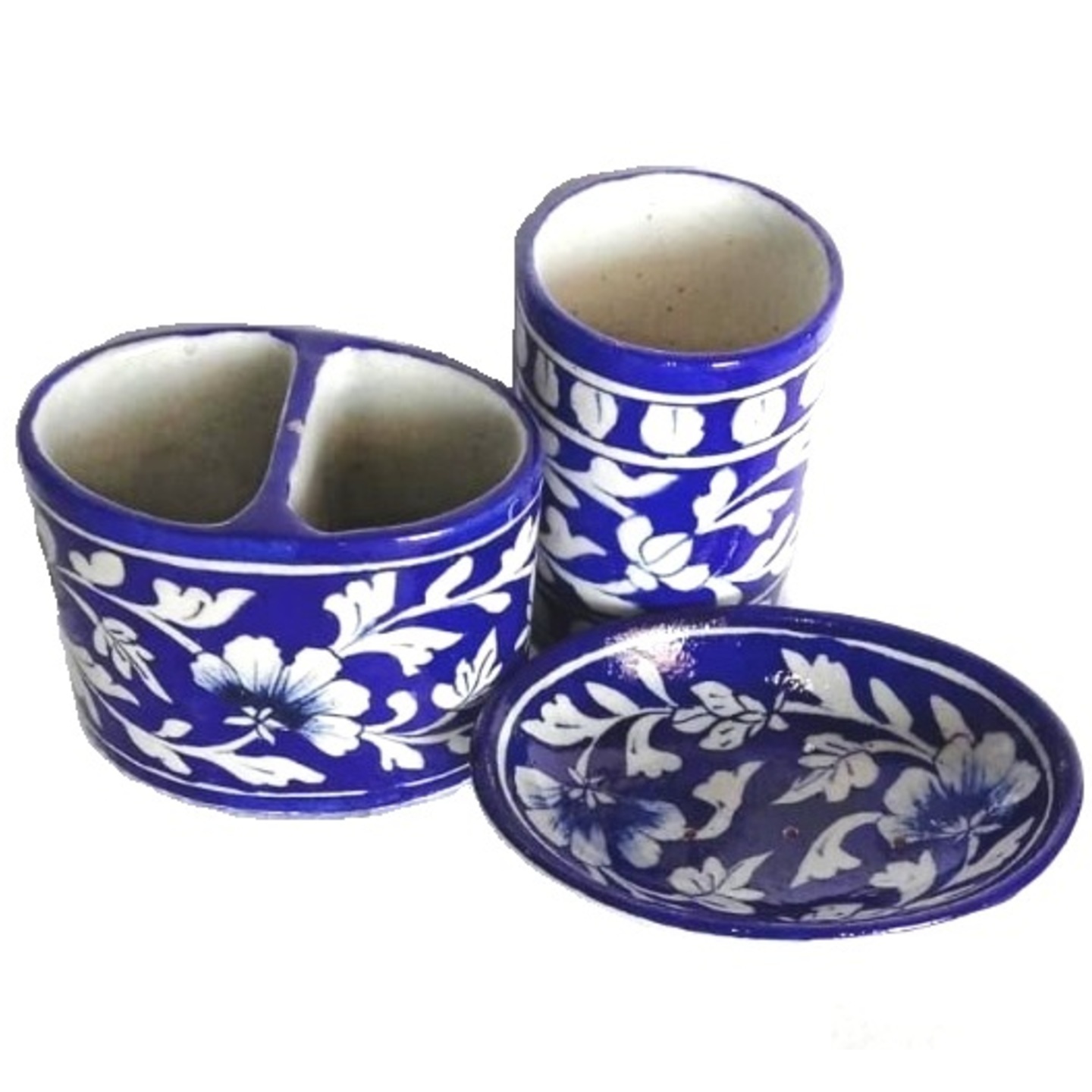 Blue Pottery Ceramics Hand Painted Bathroom Hand wash Set (Set of 3)