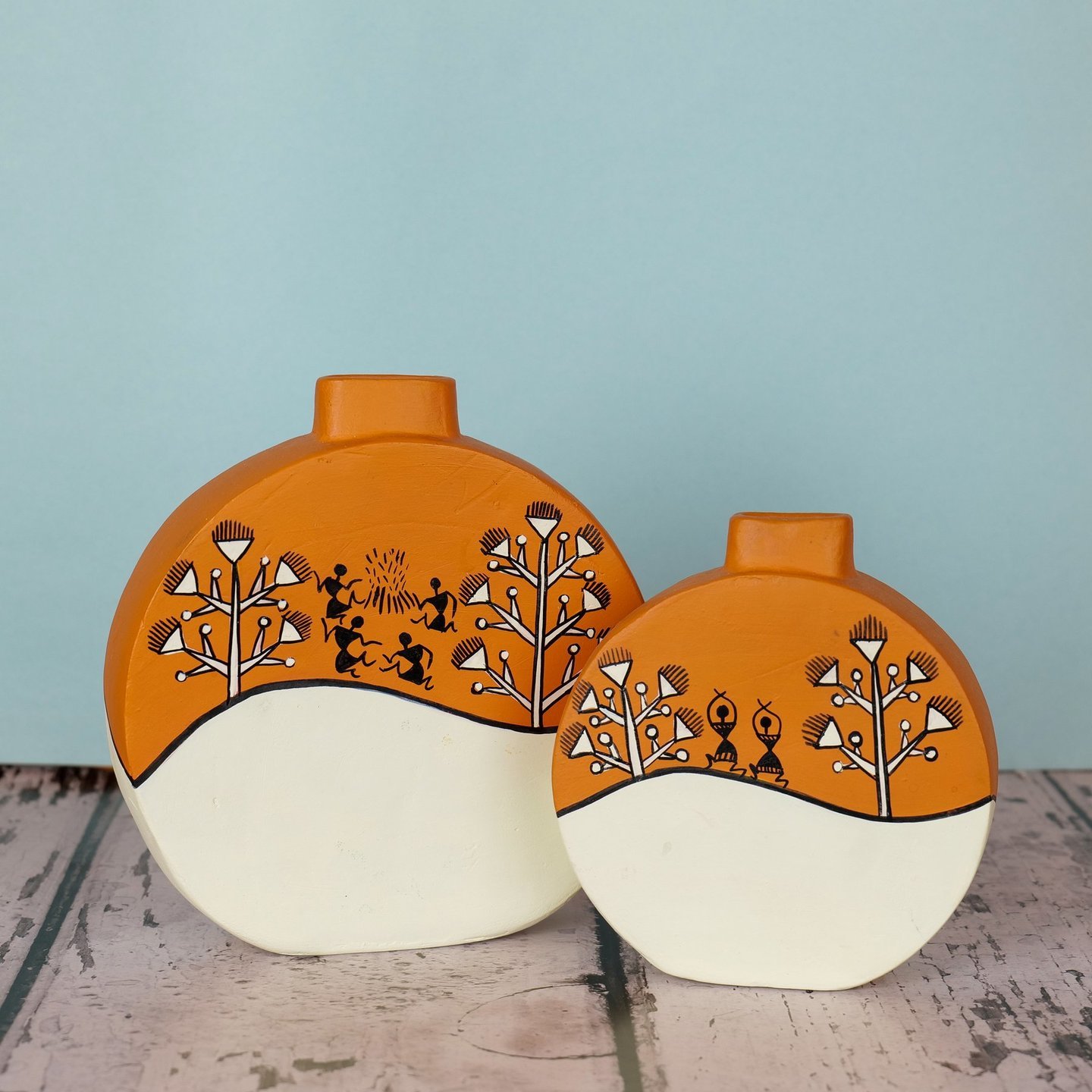 Handcrafted Terracota Hand Painted Vases | Decorative Earthen Vases for Home | Vases Set of 2