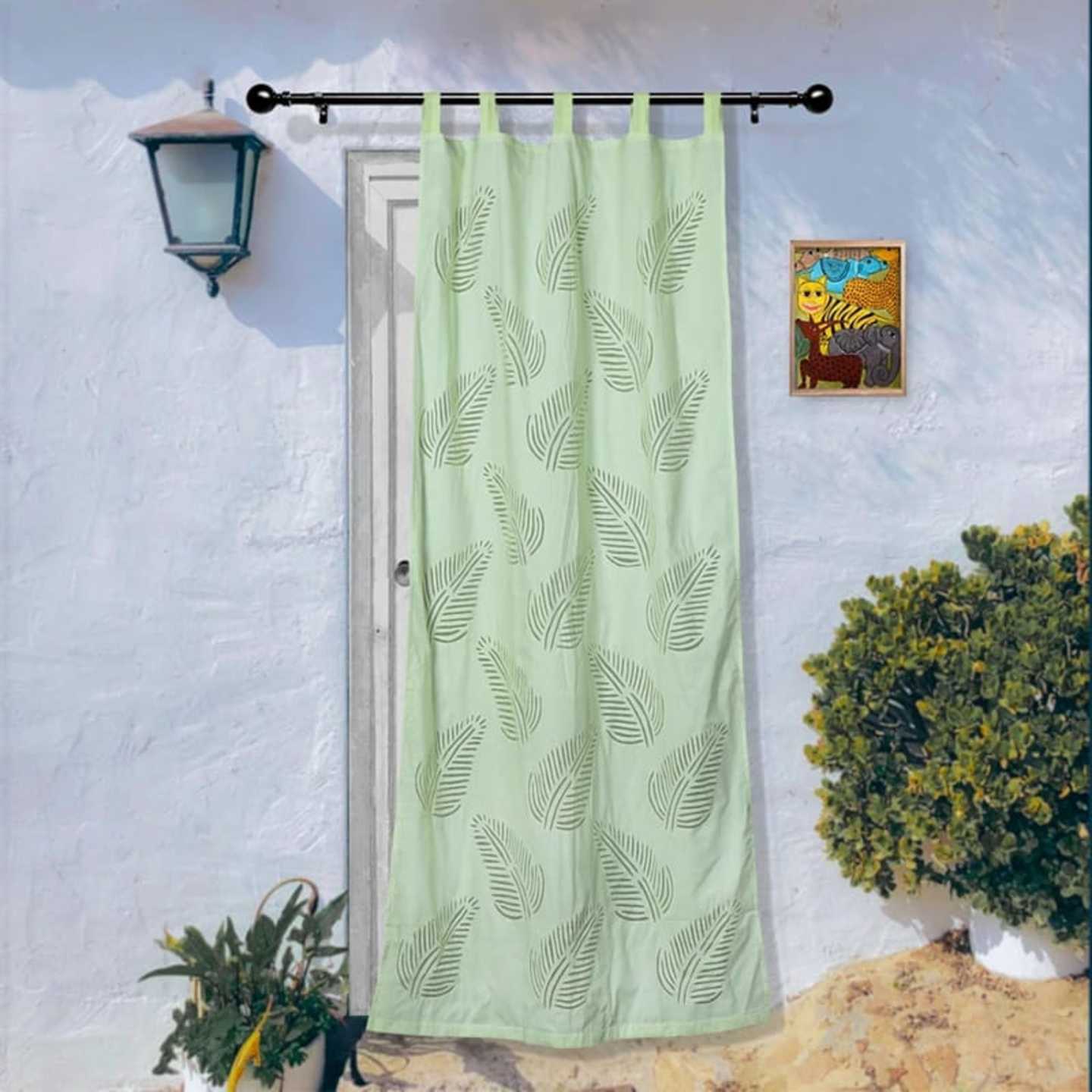 Applique Hand work Cotton Curtains - Leaves Design