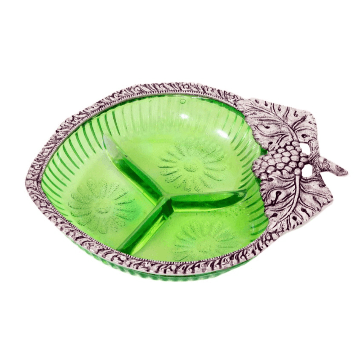 Craftley White Metal Glass Pan Tray (12 x 16 x 4 cm, Silver )