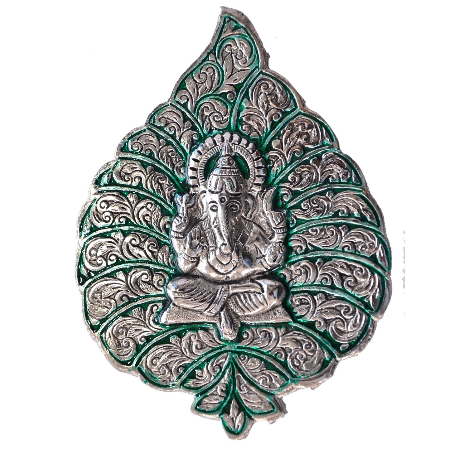 White Metal Silver Lord Ganesha on Leaf