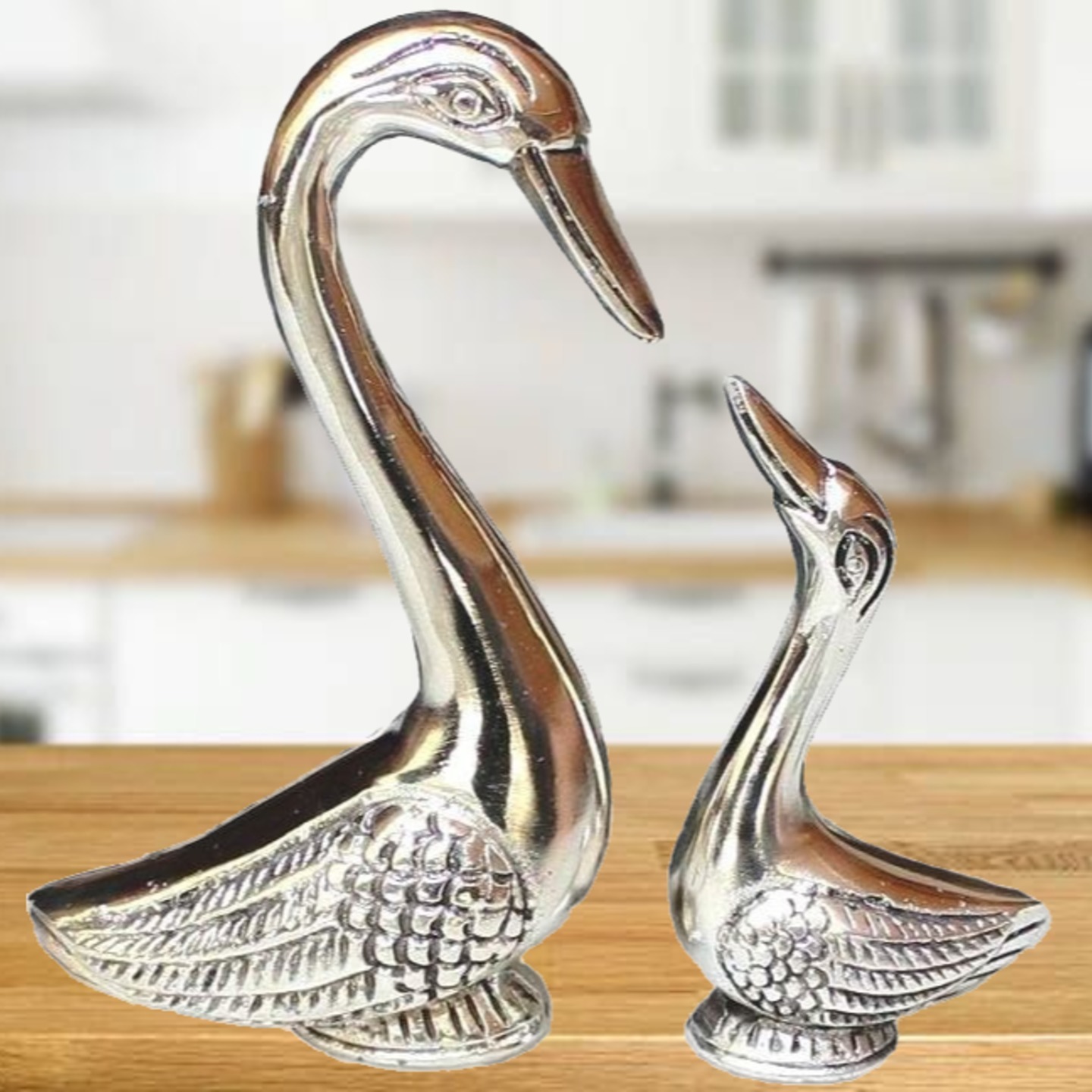 Silver Loving Golden Swan Couple Figurine
