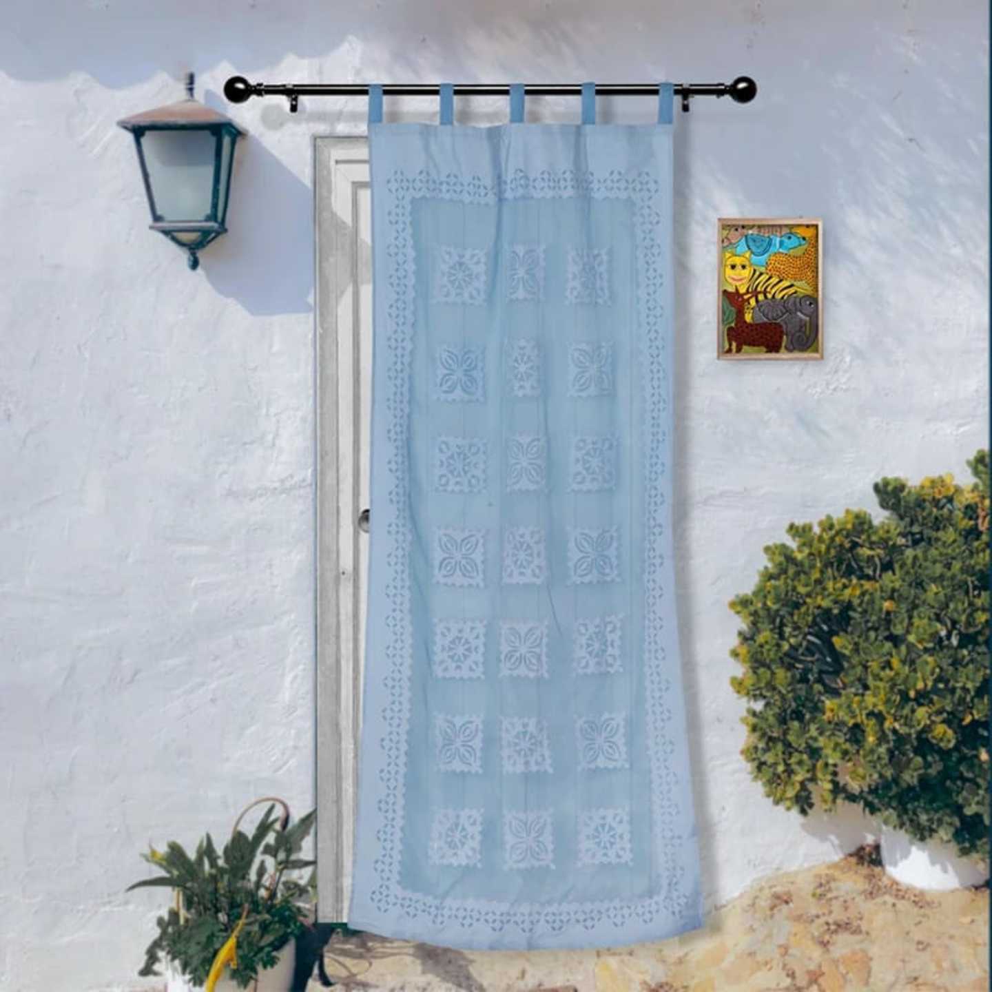 Applique Hand Work Cotton Check Design Curtains
