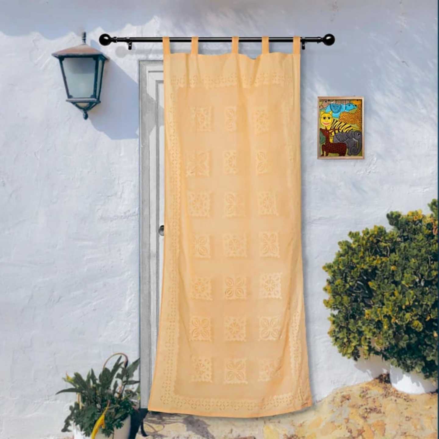 Applique Hand Work Cotton Check Design Curtains