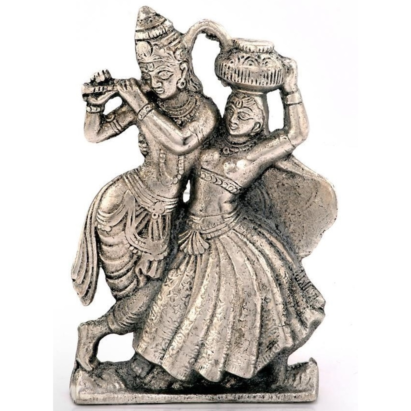 White Metal Load Krishna with Radha Home Décor Showpiece