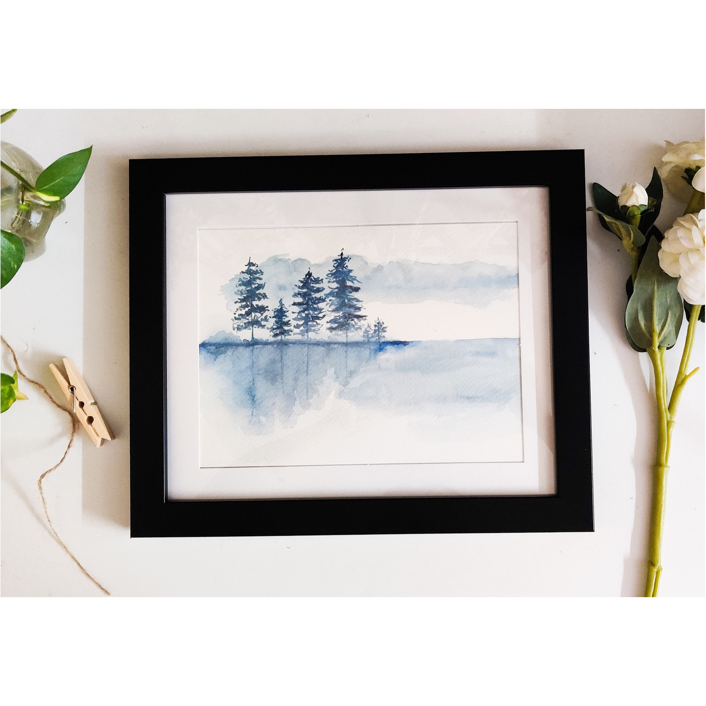 Monochromescape  Framed Watercolor monochrome landscape A5 size paper