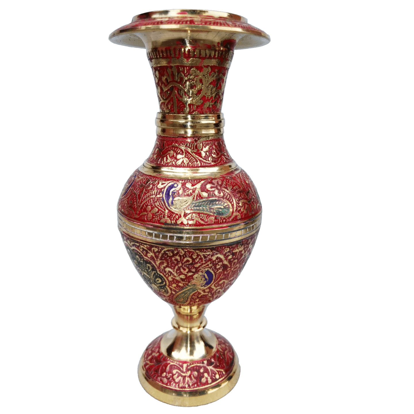 Brass Golden & Red Beautiful Meenakari Flower Vase (6.5 inches)