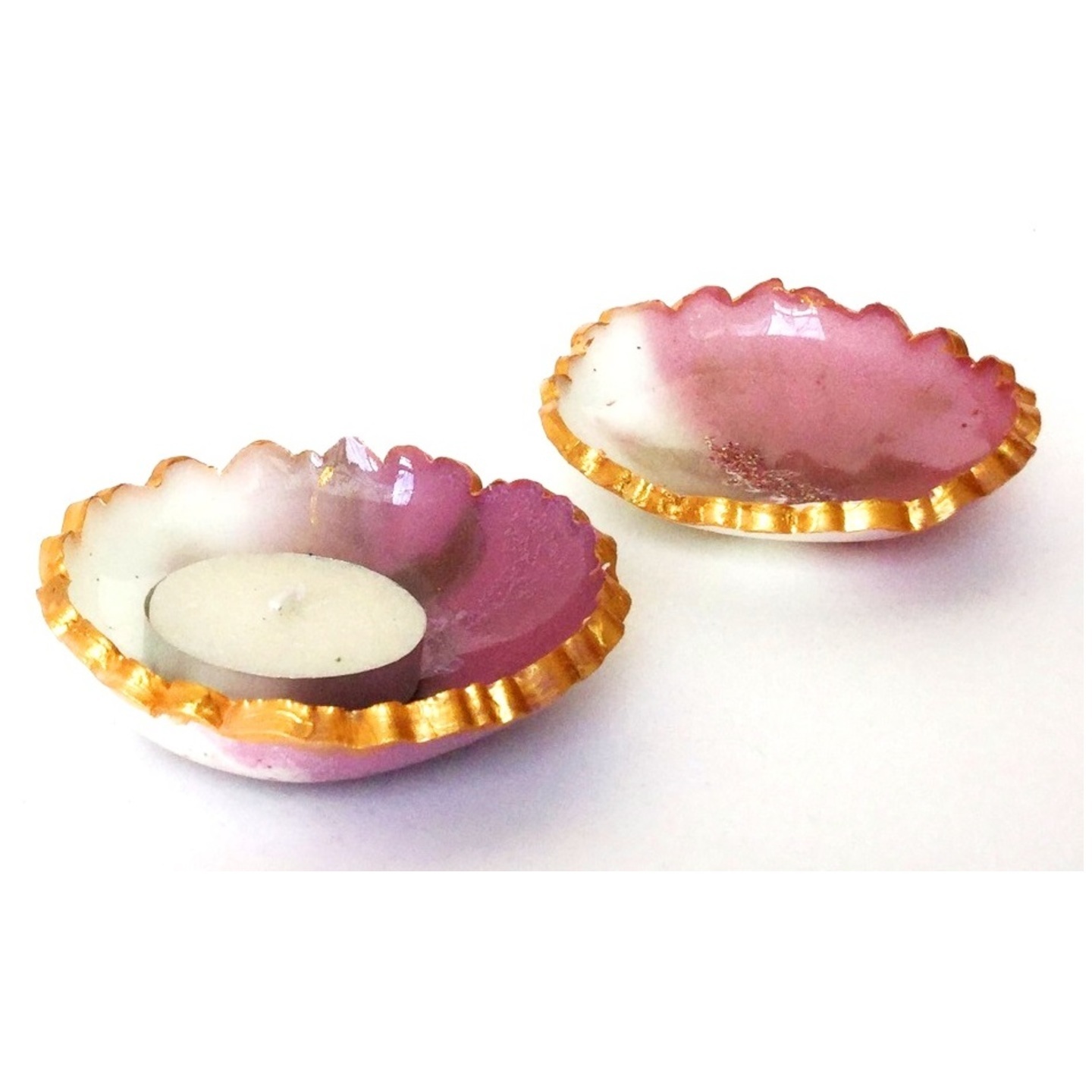 Beautifully Crafted Resin Pink & Golden Tea Light Holders ( Set of 2 )