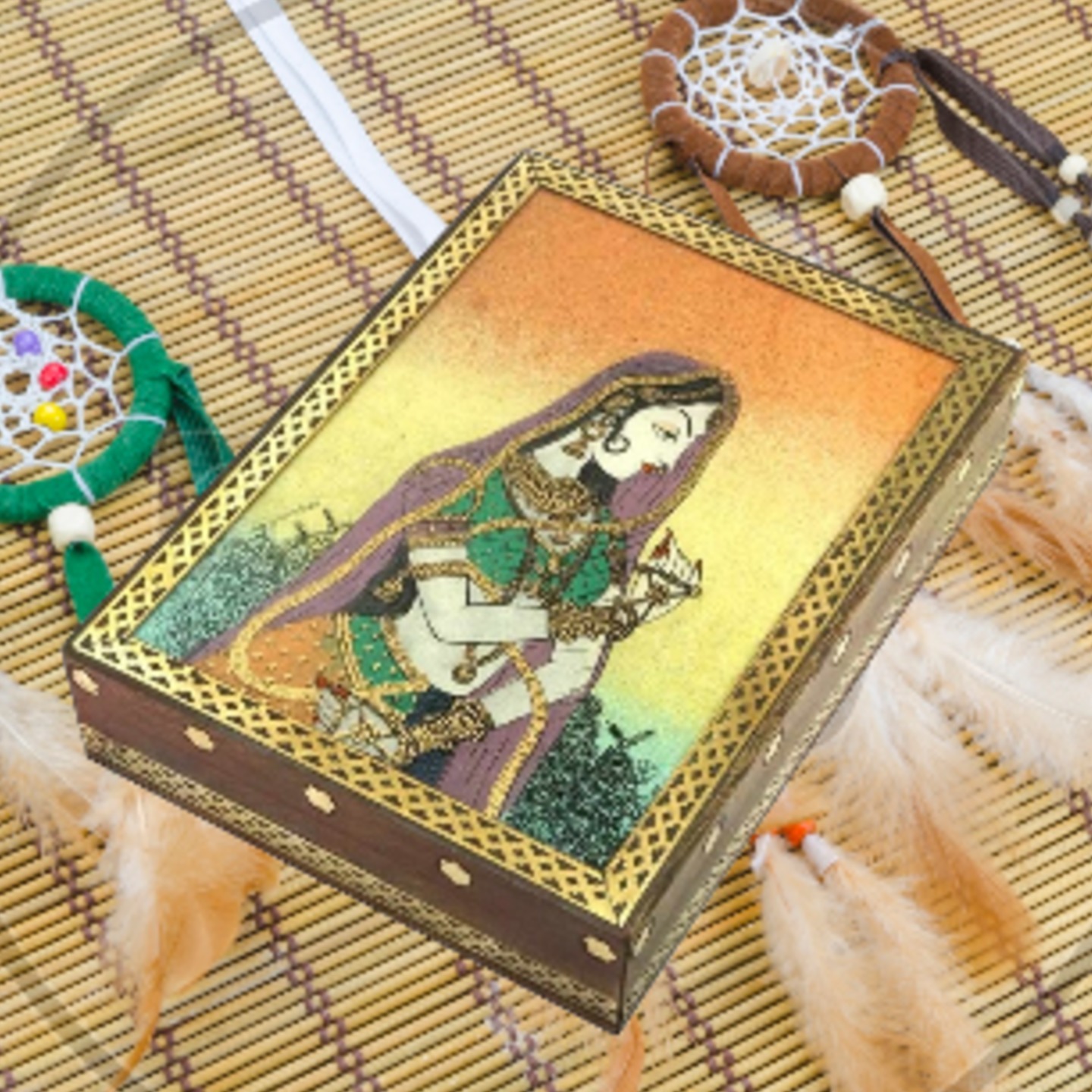 Craftley Wooden Decorative Gemstone Painting Jewellery Box Vanity Box  Multicolor