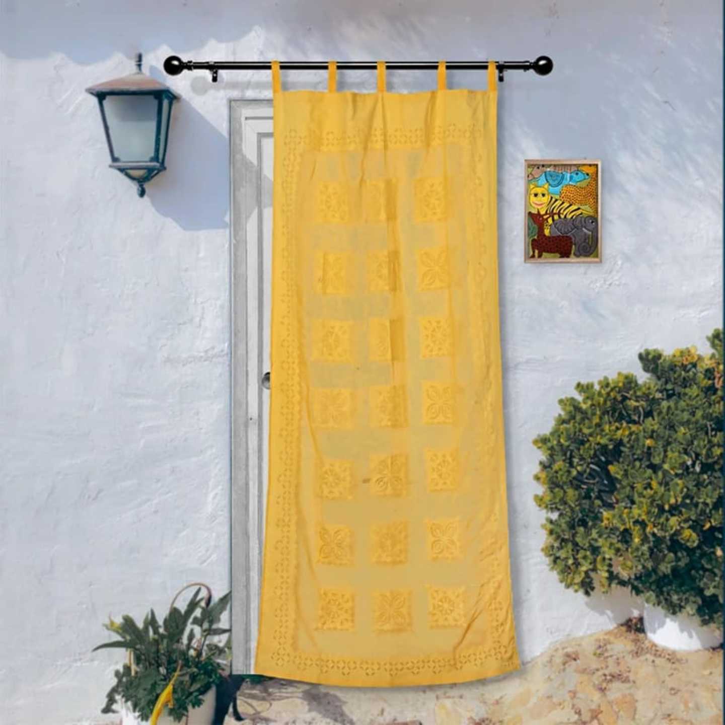 Applique Hand Work Cotton Check Design Curtains