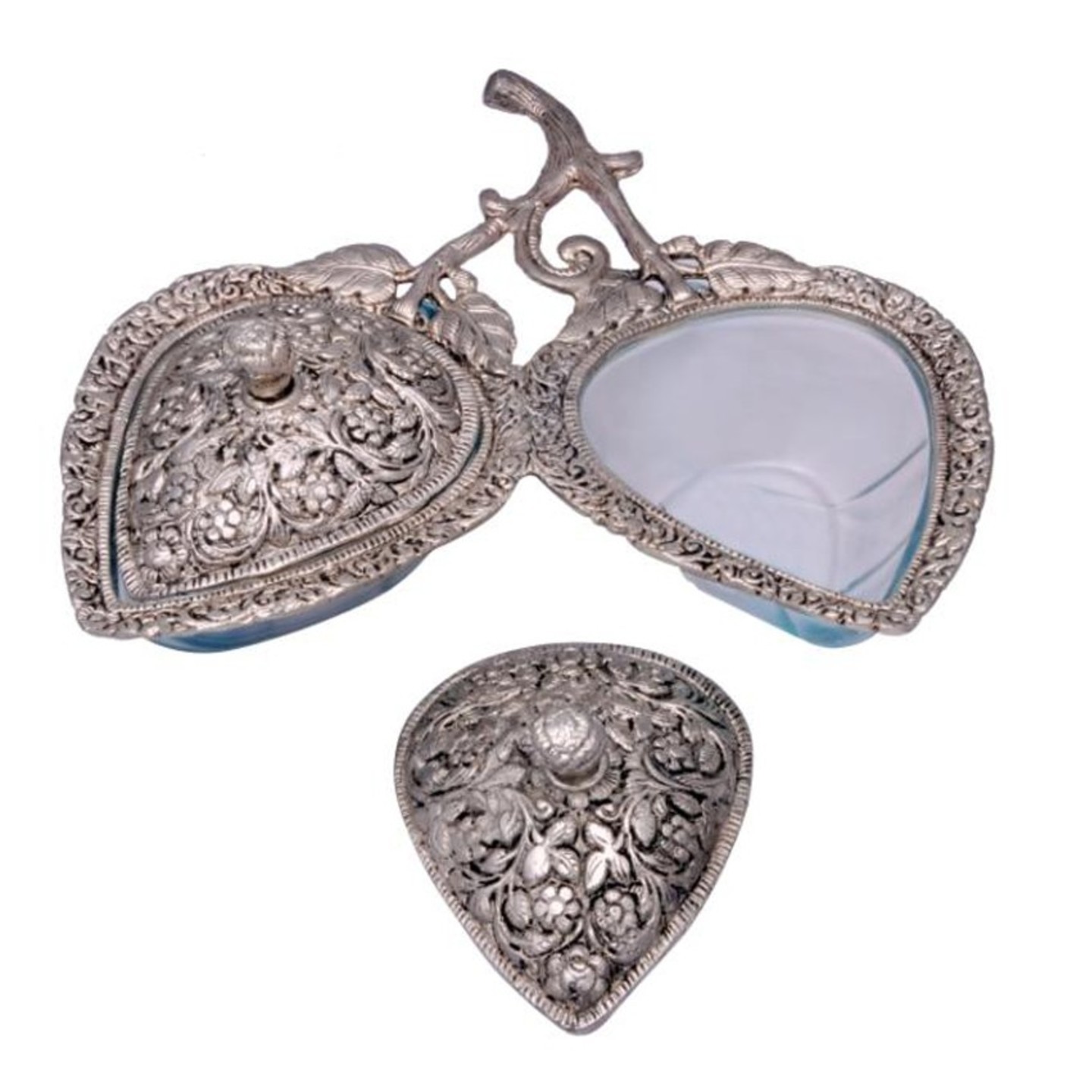 White Metal & Glass Silver Do Patta Serving Bowl