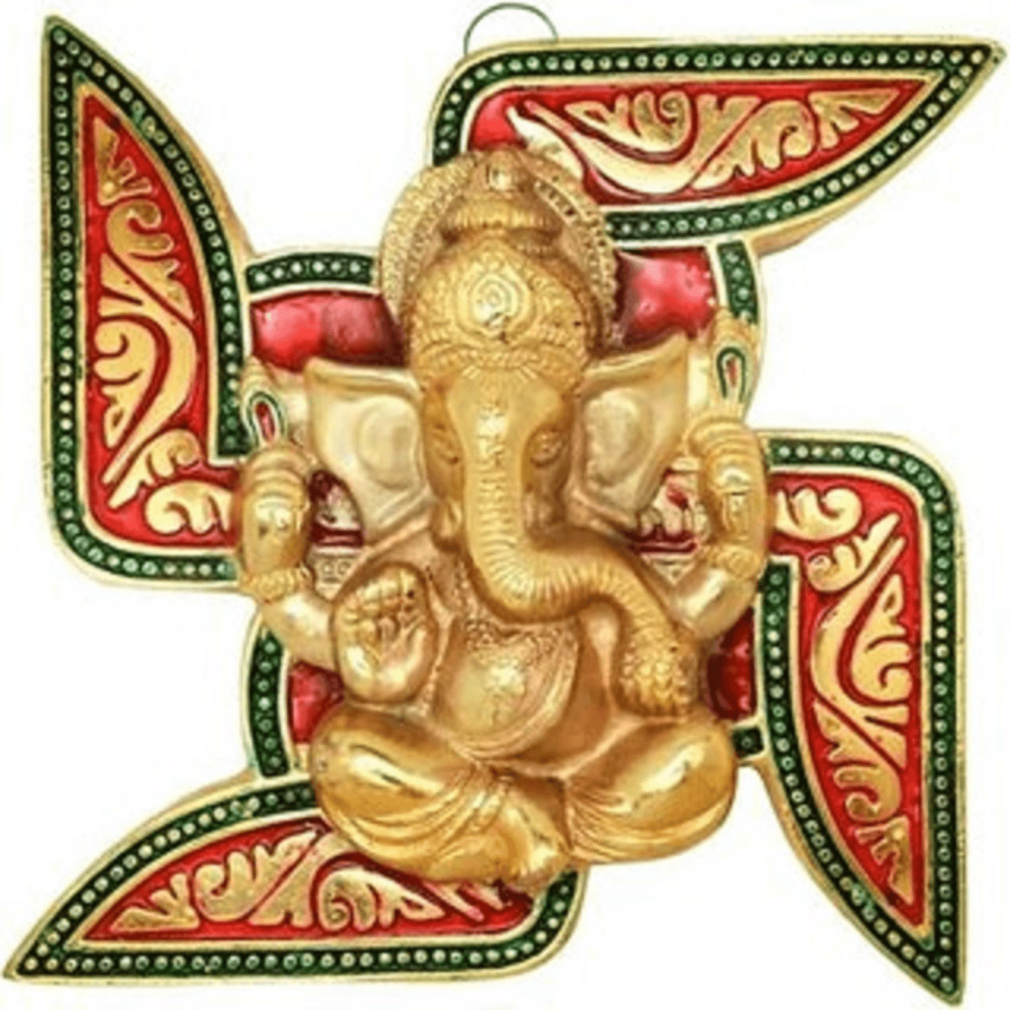 Craftley White Metal Embossed Swastik Ganesha Wall Hanging Decorative Showpiece  20 x 20 x 4 cm