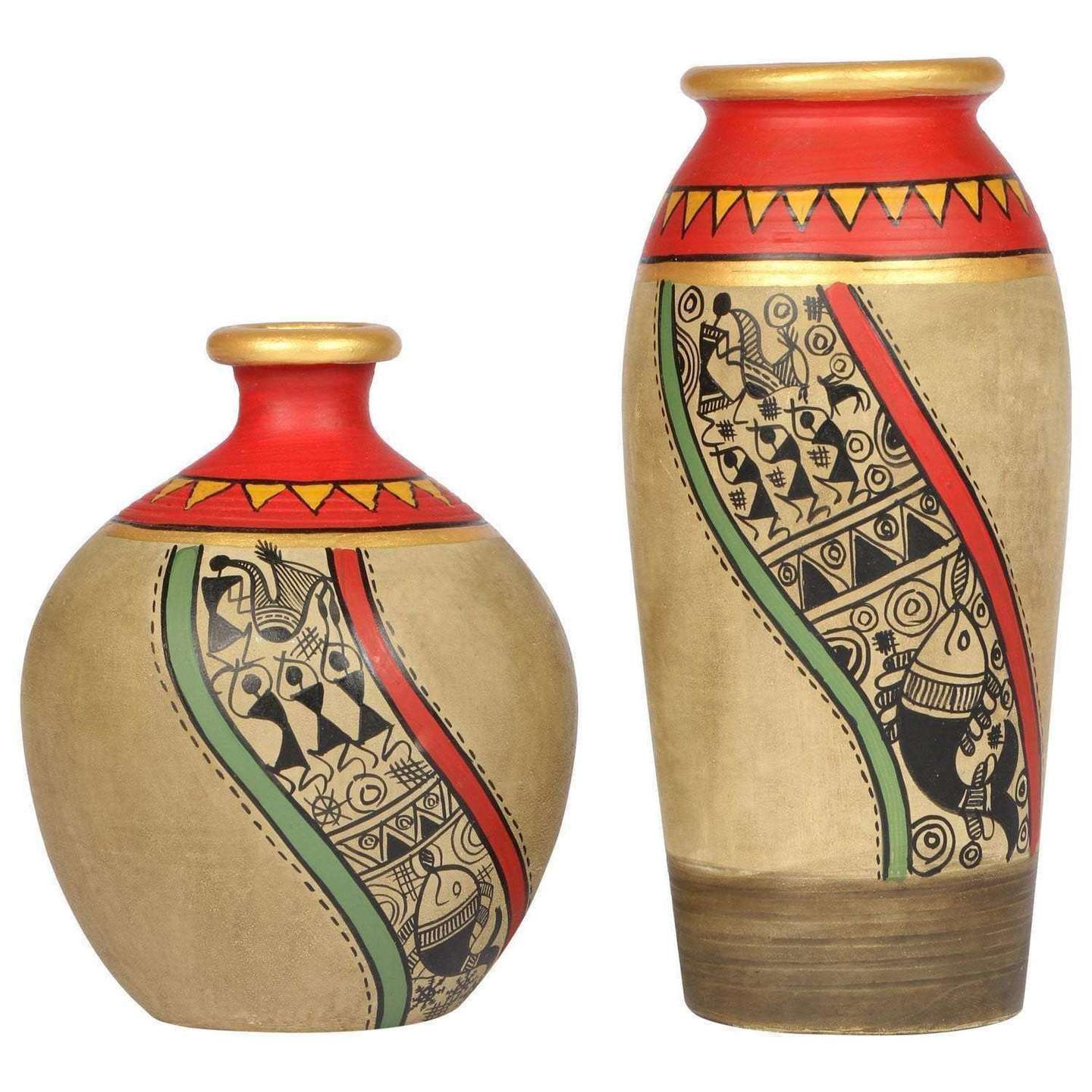 Terracotta Handcrafted Decorative Vase for Living room| Small Vases |Set of 2 | Vases Home Decor