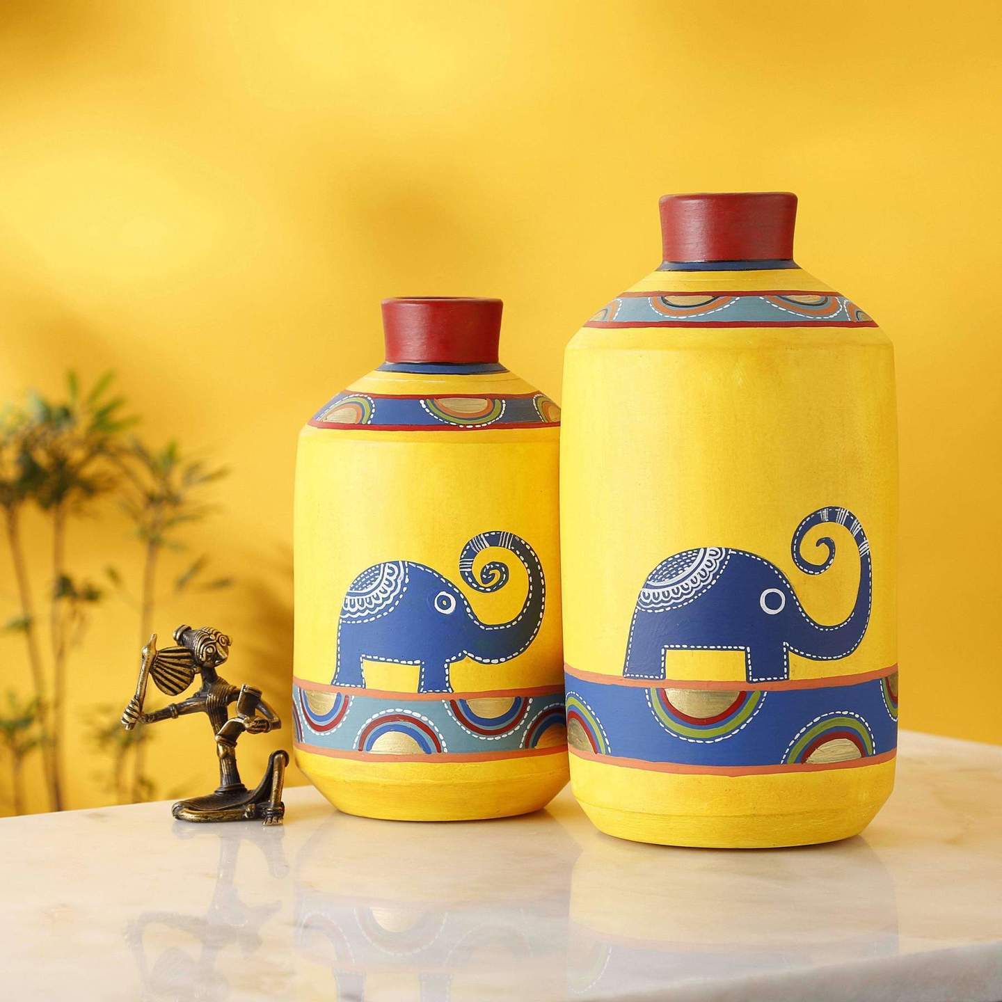 Terracotta Hand Painted Earthen Vases Flower Pots Gifting Items| Set of 2| Vases Home Decor