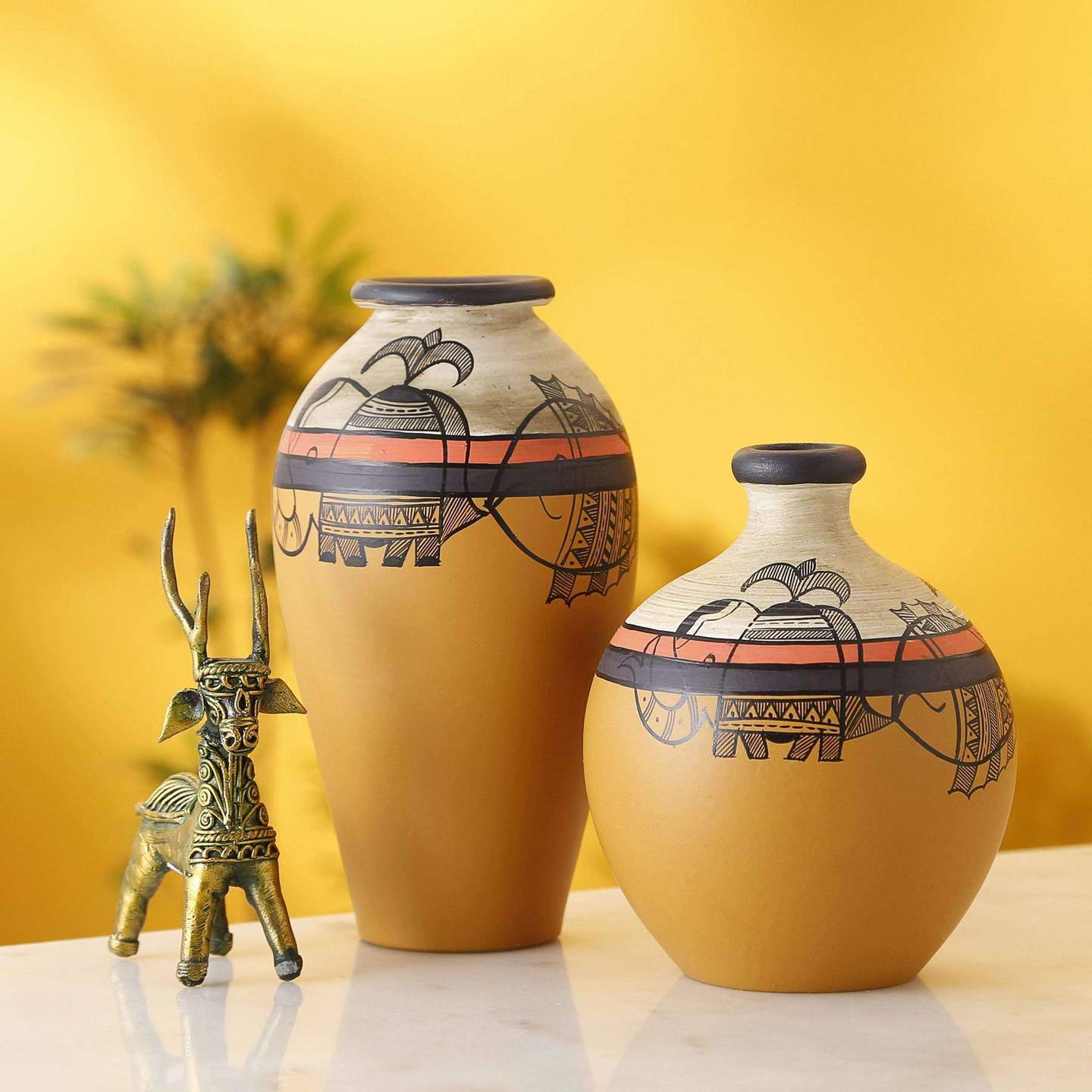 Terracotta Earthen Vases for Home Décor|Terracotta Vases | Gifting Item| Vases Set of 2| Small Vases