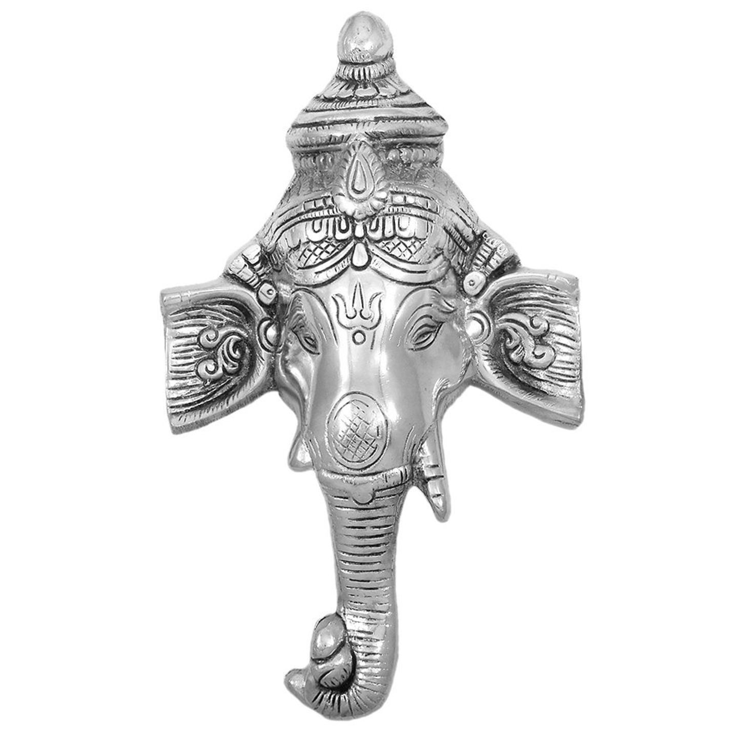 White Metal Ganesh Face Big - Wall Hangings (23 x14 x5 cm)