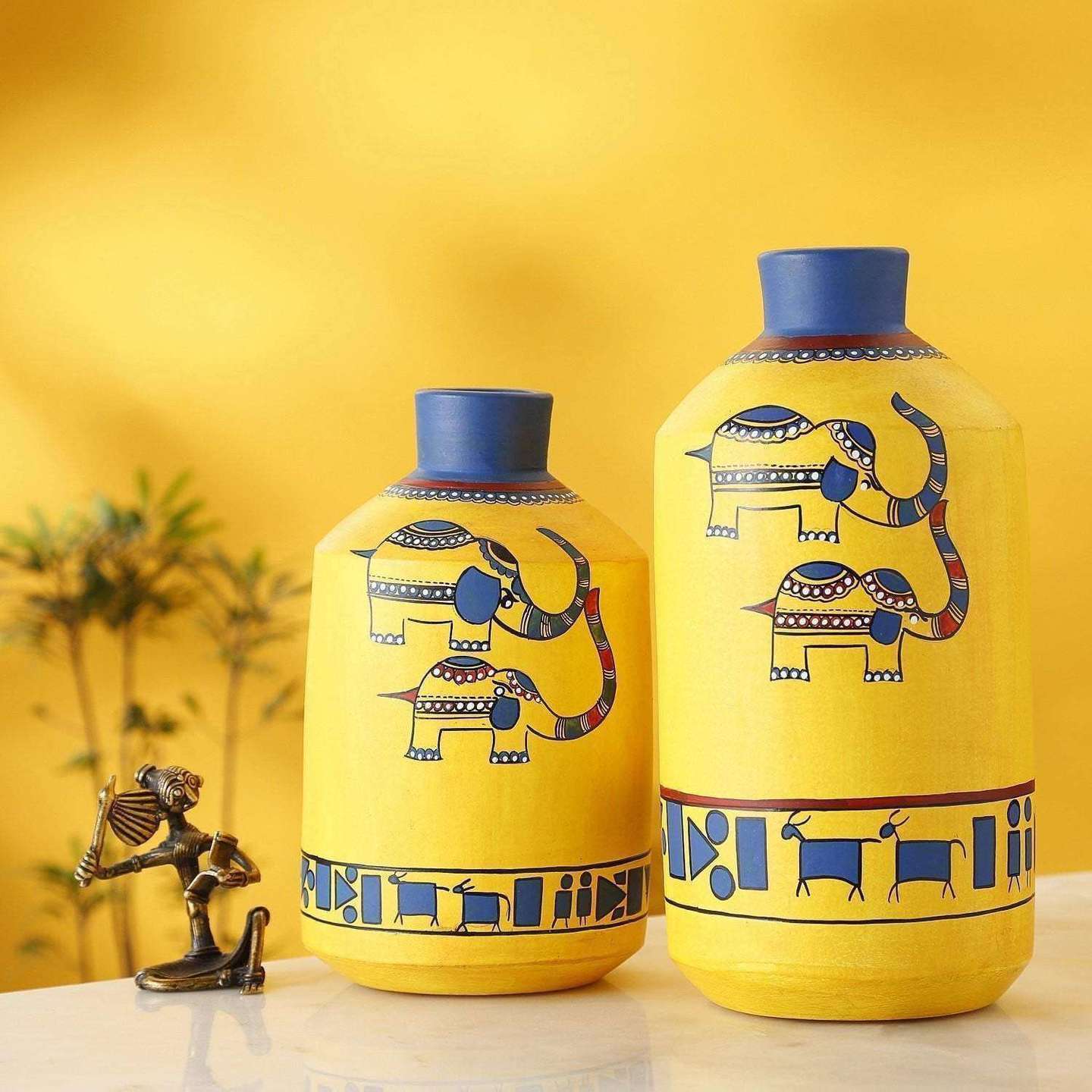 Terracotta Yellow Handcrafted Vases| Gifting Items| Vases Set of 2|Vases Home Decor