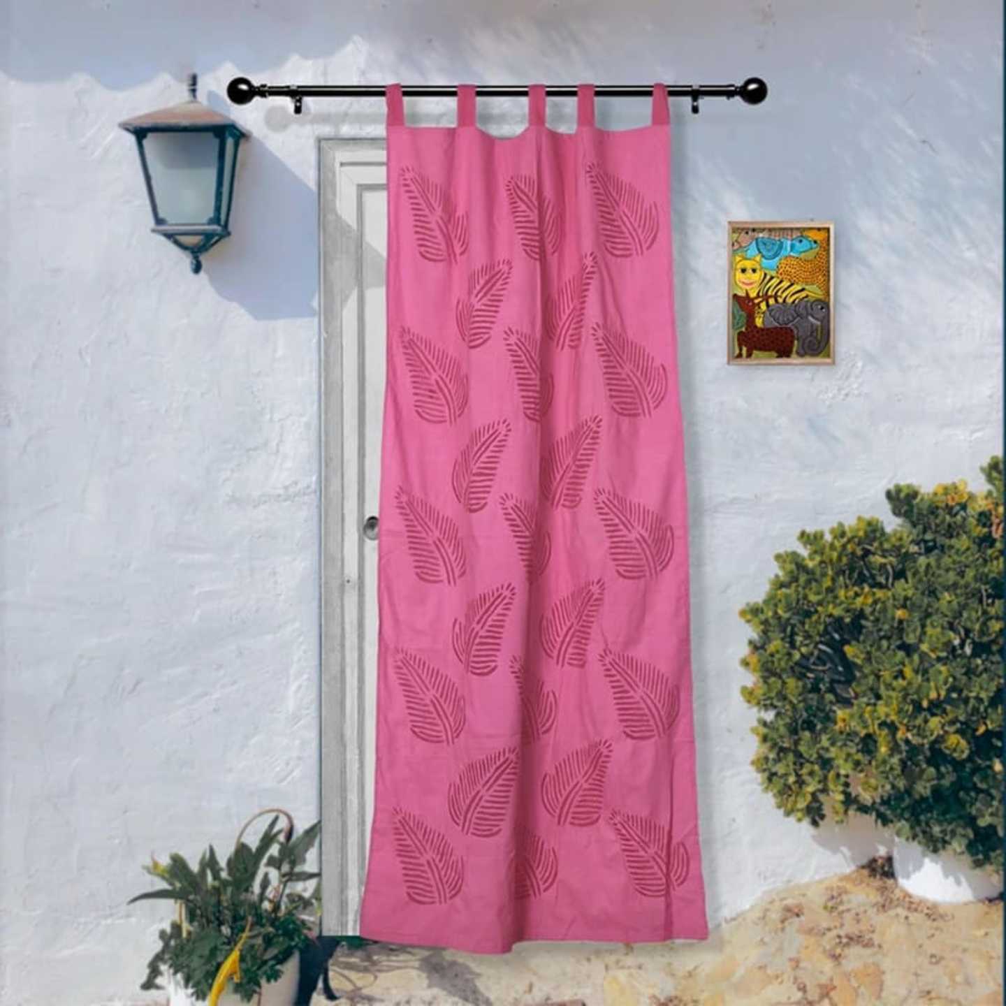Applique Hand work Cotton Curtains - Leaves Design