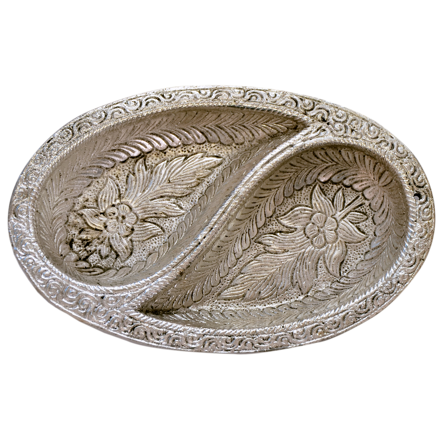 White Metal Silver double Slots Serving Tray