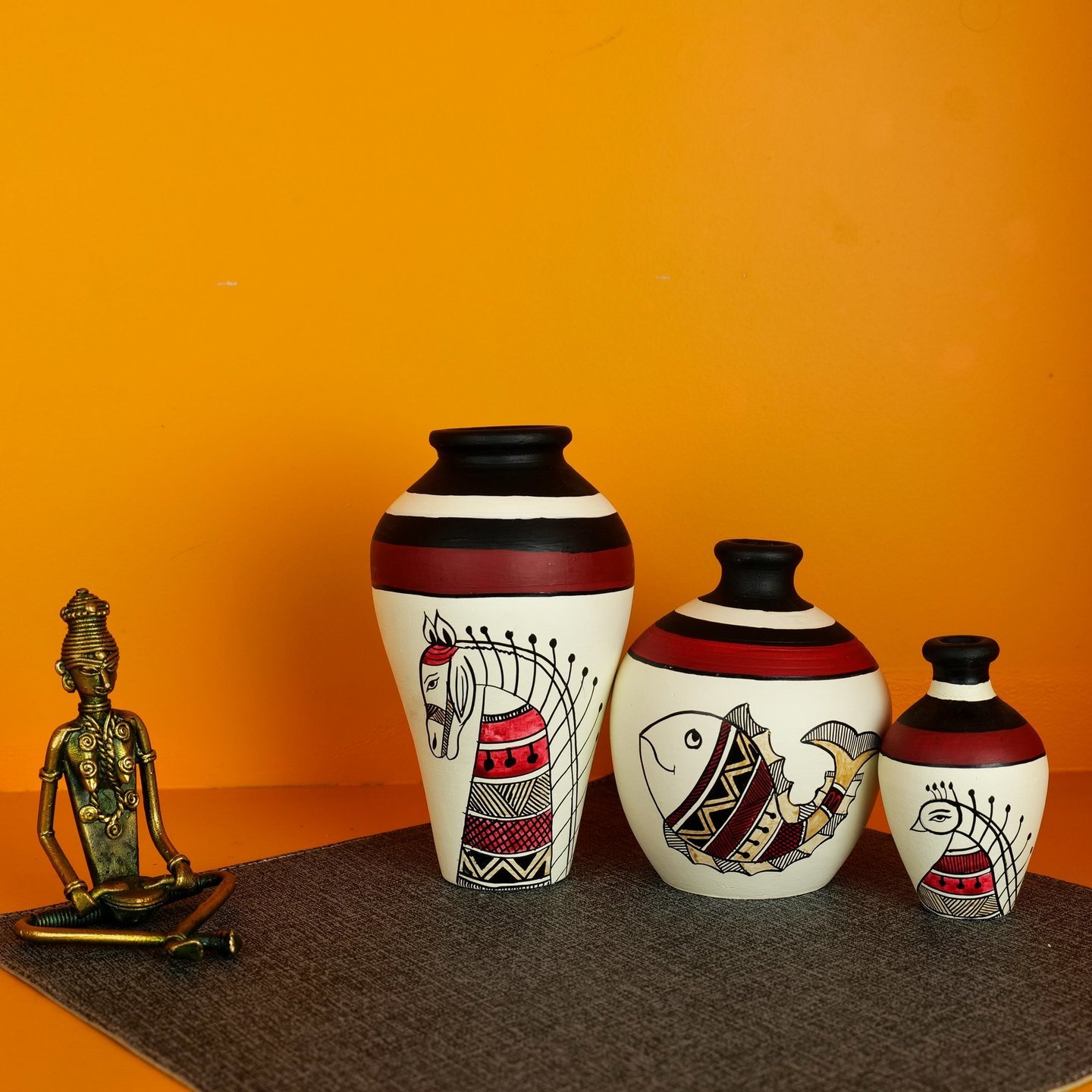 Terracotta Madhubani Handpainted Decorative Vases (Set of 3)