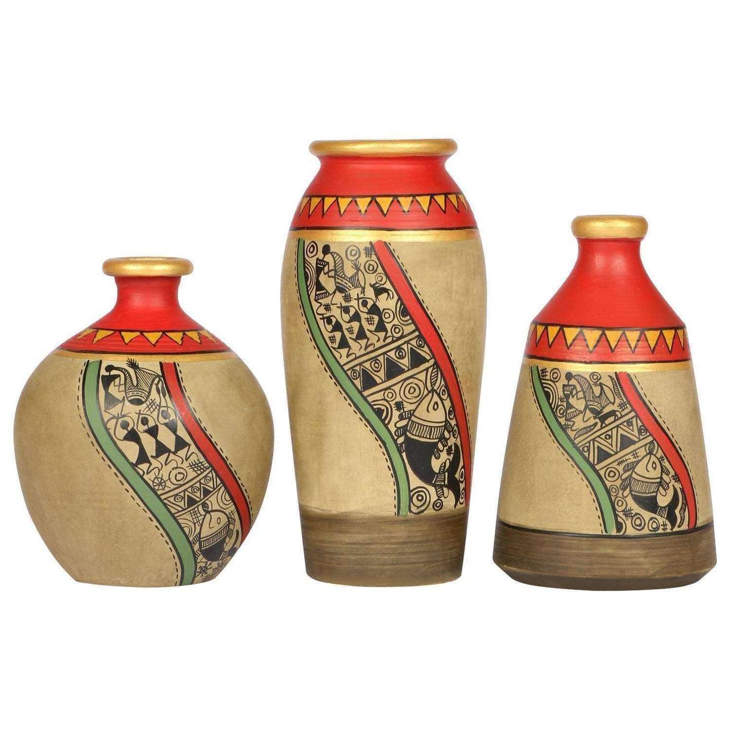 Terracotta Table Top Decorative Vases For Living Room| Small Pots| Set of 3| Vases Home Decor