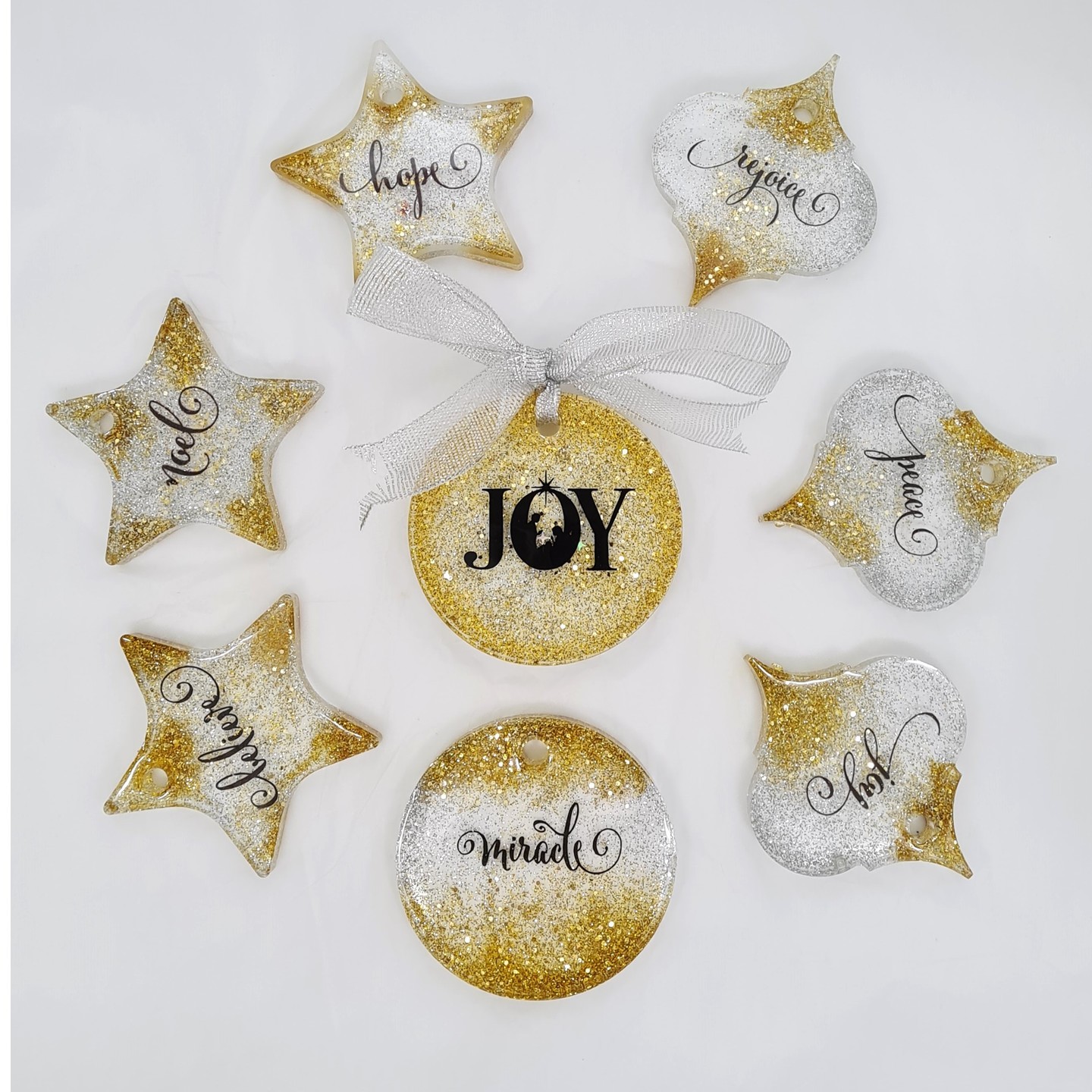 PRECIOUS 2- Set of 15  Christmas Tree Ornament Gold & Silver Glitter  PRE-ORDER