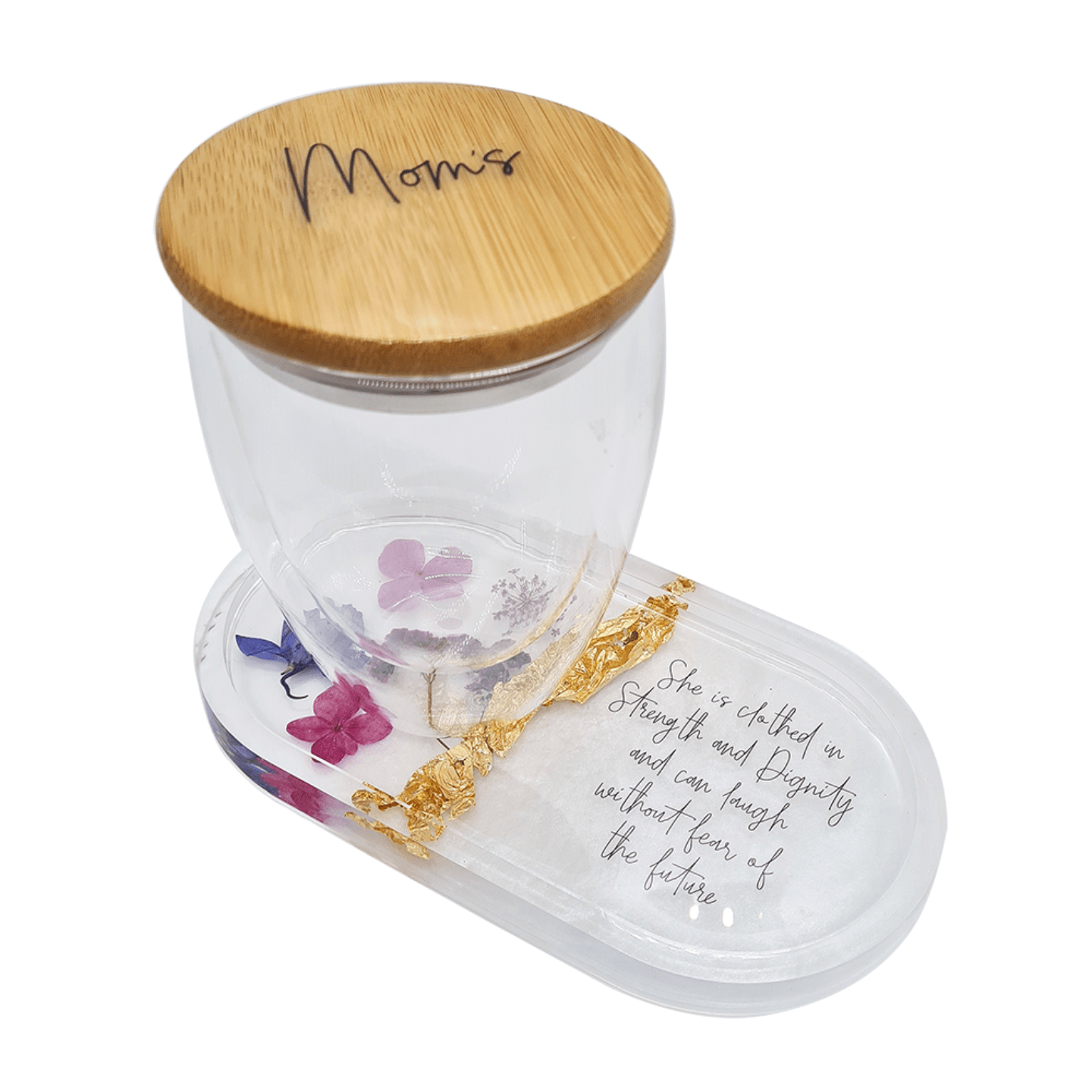 Chill-out mom set trinket tray with double glaze glass and bamboo cover
